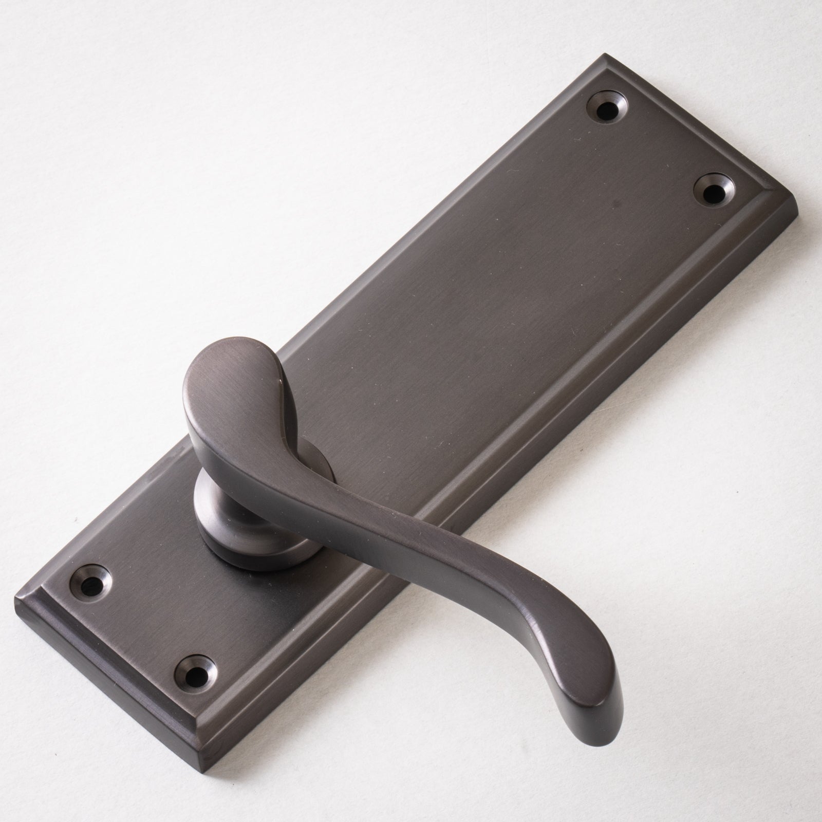 Edwardian Door Handles On Plate Latch Handle in Matt Bronze SHOW