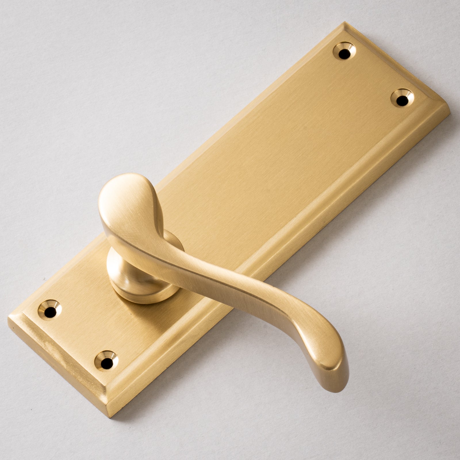 Edwardian Door Handles On Plate Latch Handle in Satin Brass SHOW