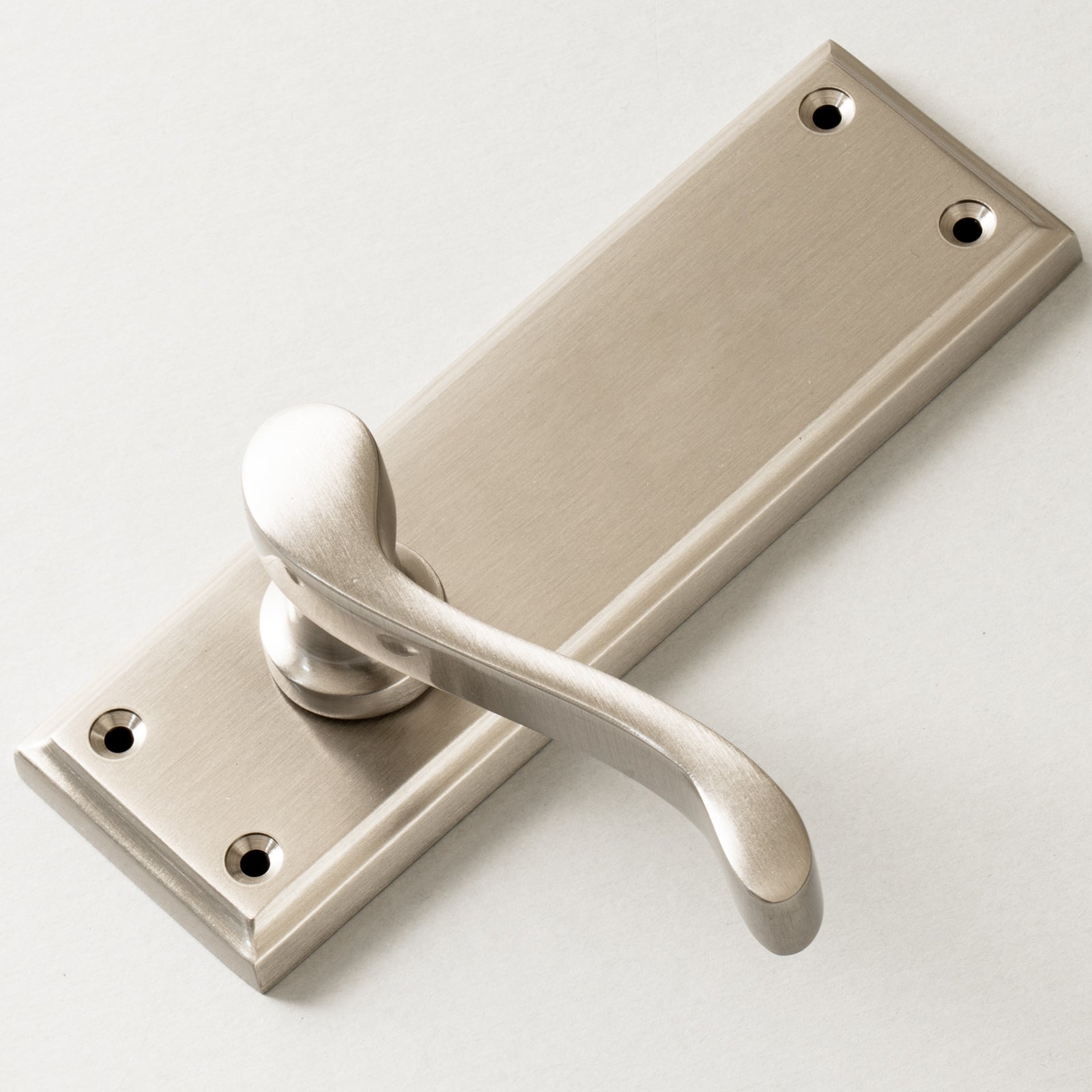 Edwardian Door Handles On Plate Latch Handle in Satin Nickel SHOW