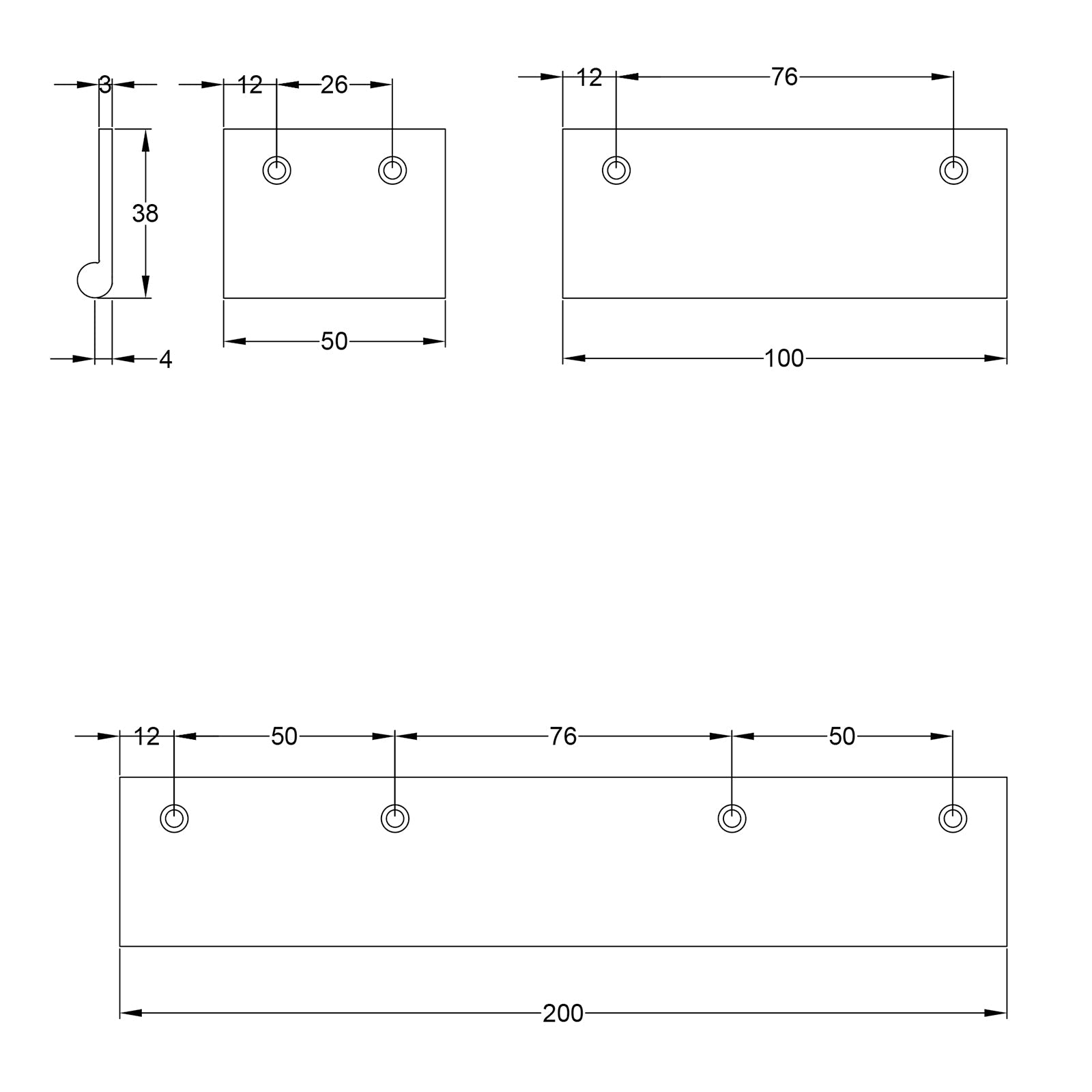 Round Lip Cabinet Edge Pulls - Top Fix dimension drawing SHOW