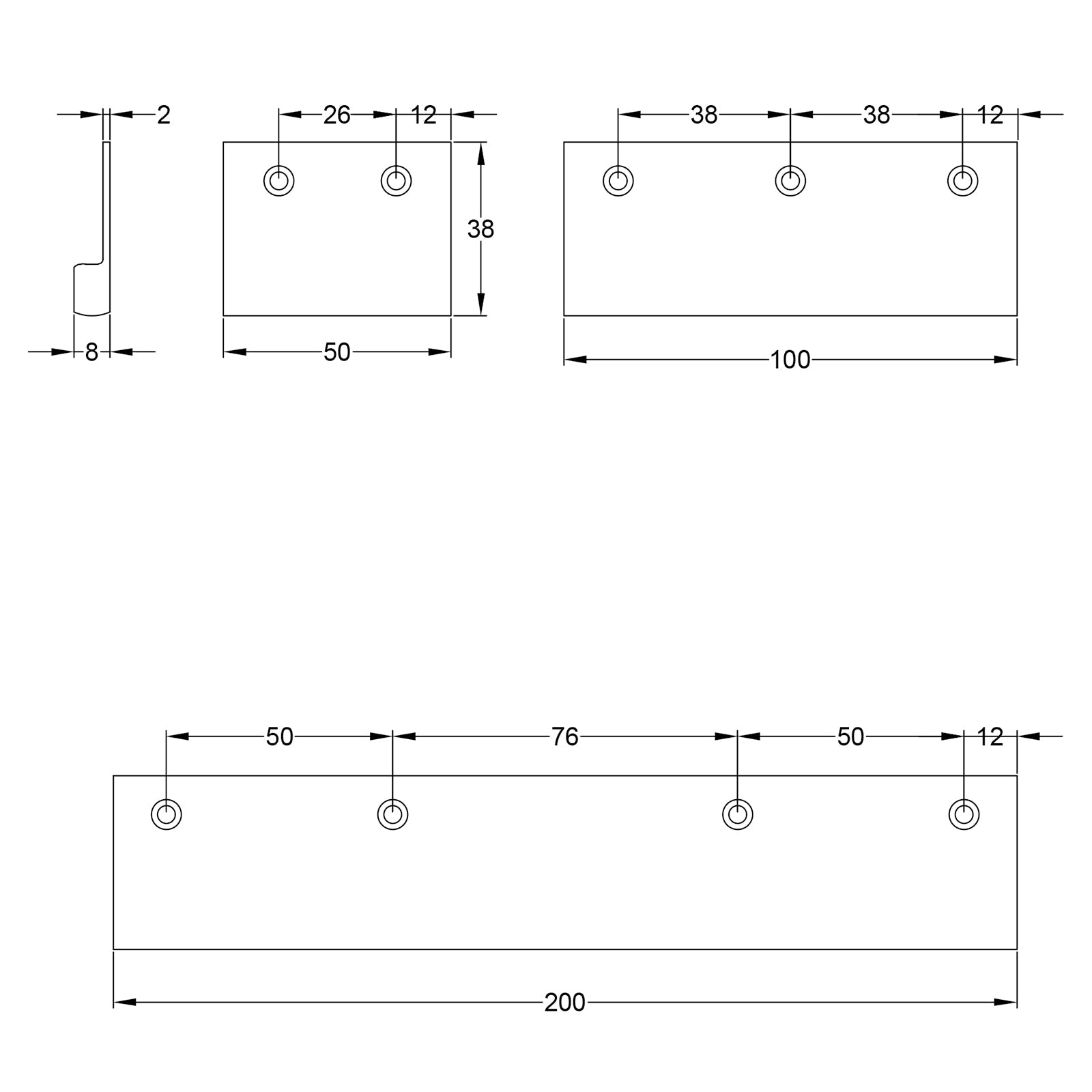 Square Lip Cabinet Edge Pulls - Top Fix dimension drawing SHOW