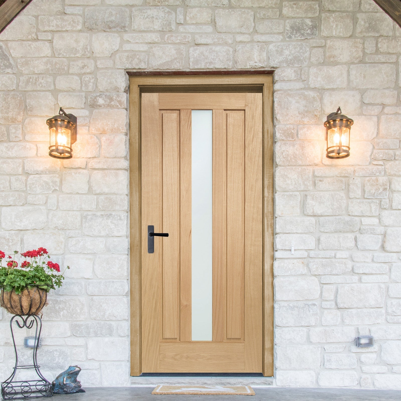 SHOW External Oak Padova M&T Door with Double Glazed Obscure Glass lifestyle