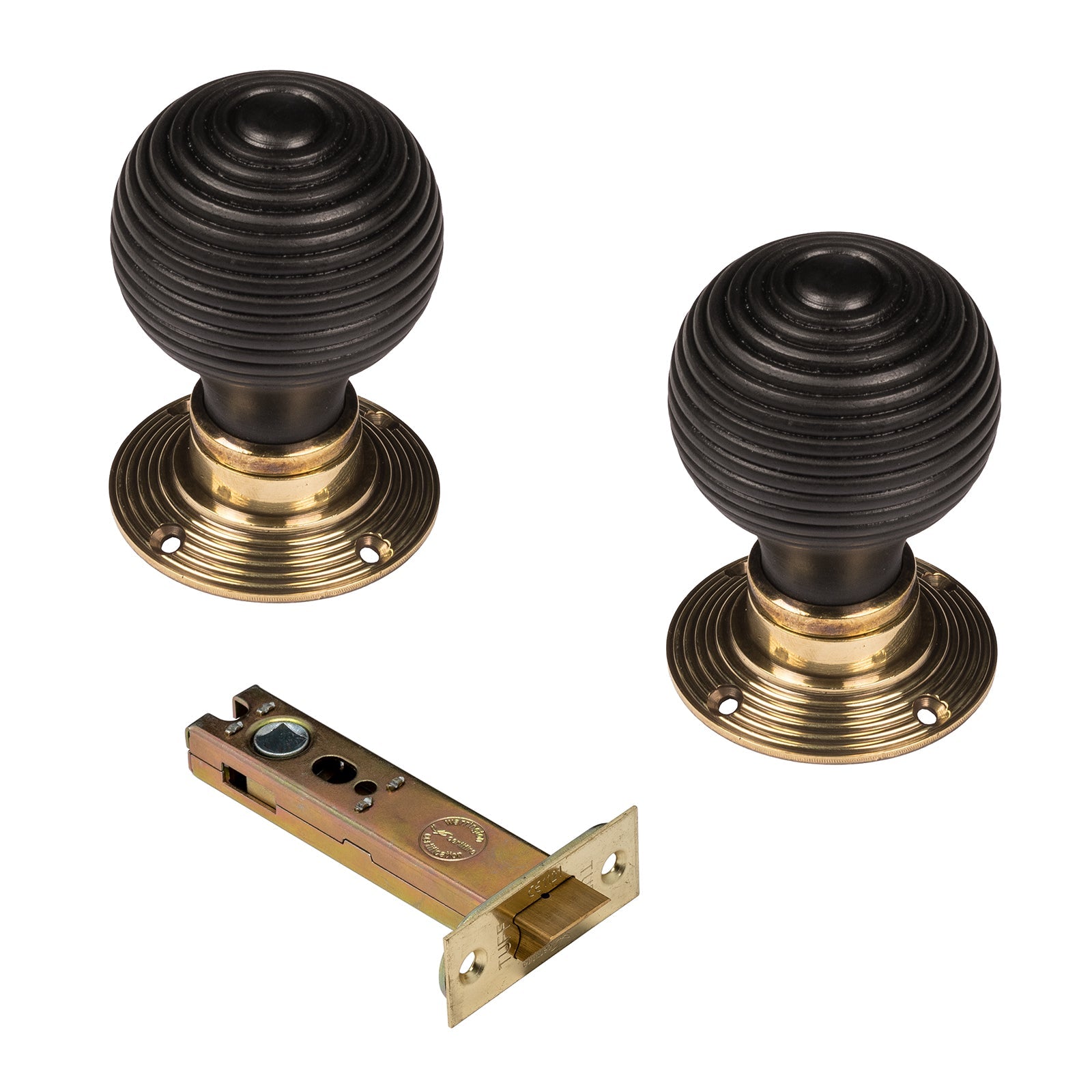 Beehive Door Knobs Ebonised 4 inch Latch Set