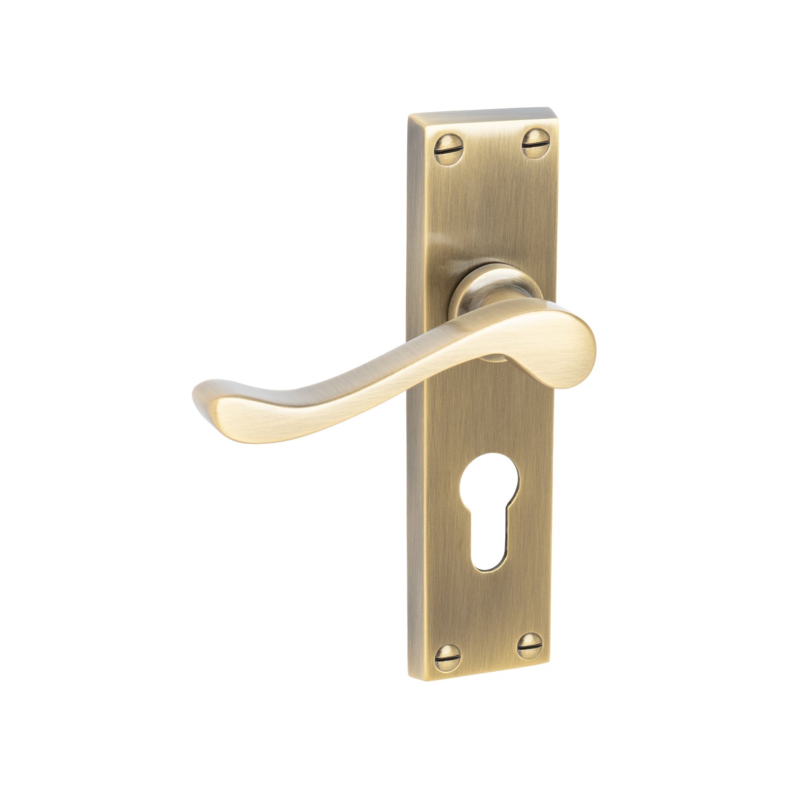 Bedford Door Handles On Plate Euro Lock Handle in Aged Brass