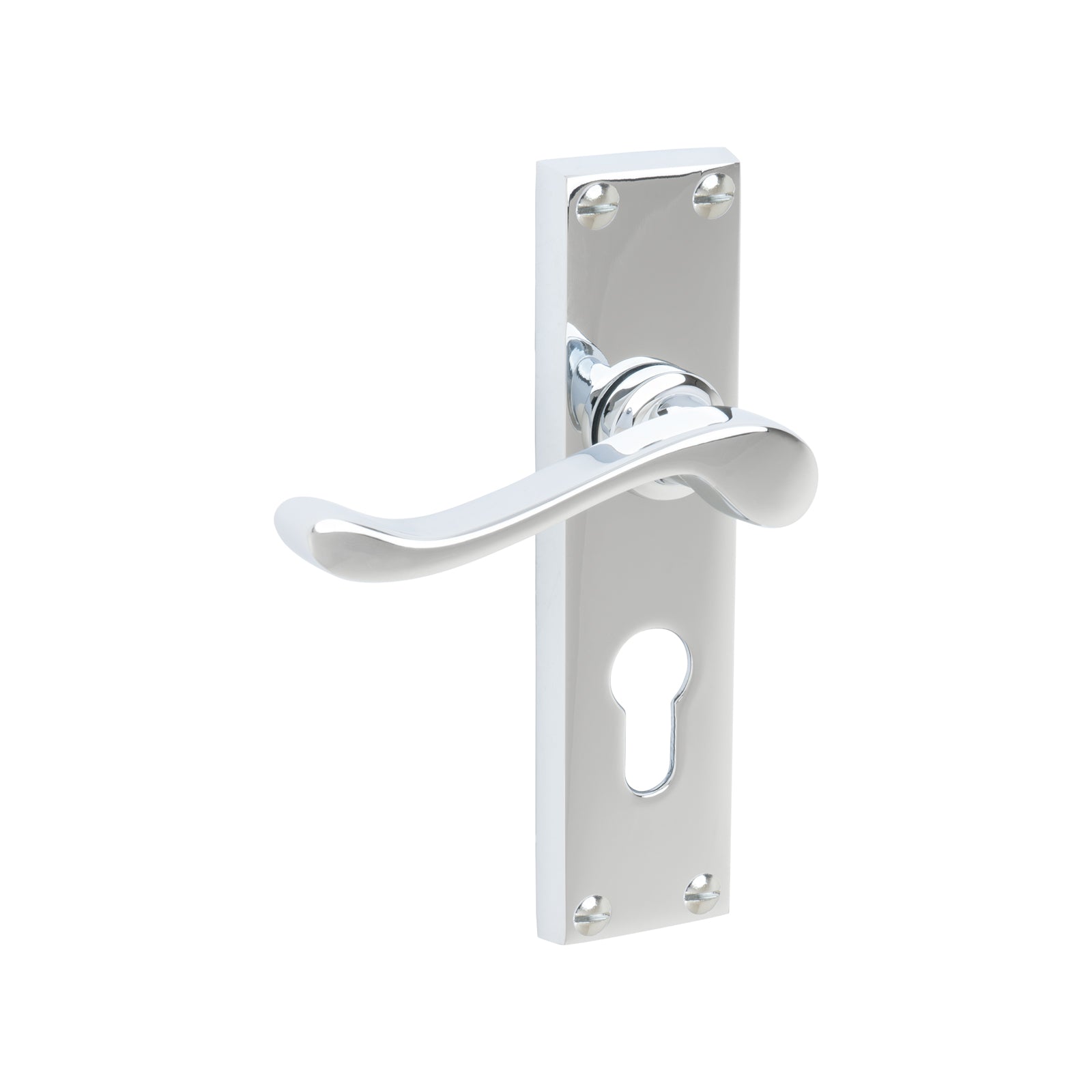 Bedford Door Handles On Plate Euro Lock Handle in Polished Chrome