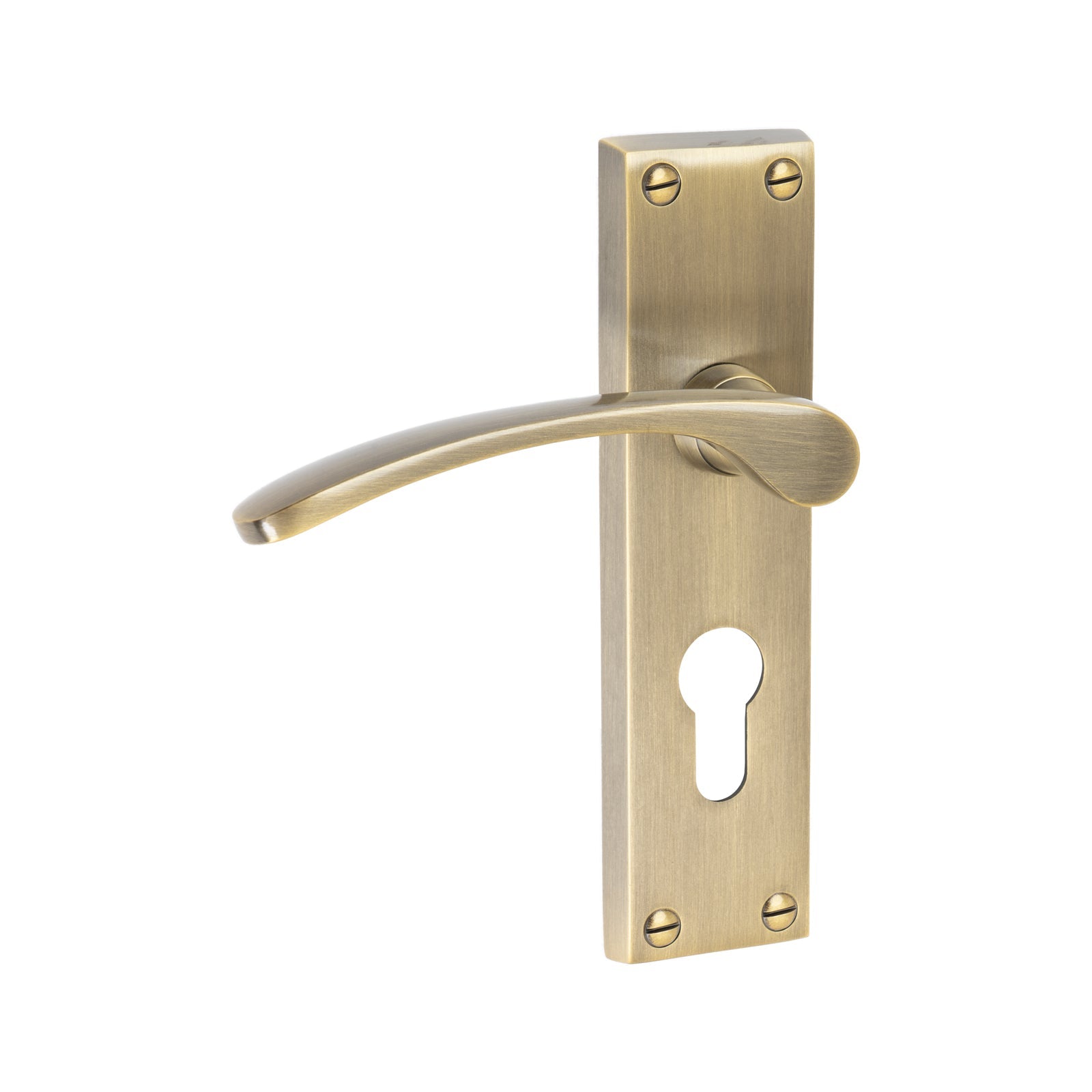 Sophia Door Handles On Plate Euro Lock Handle in Aged Brass