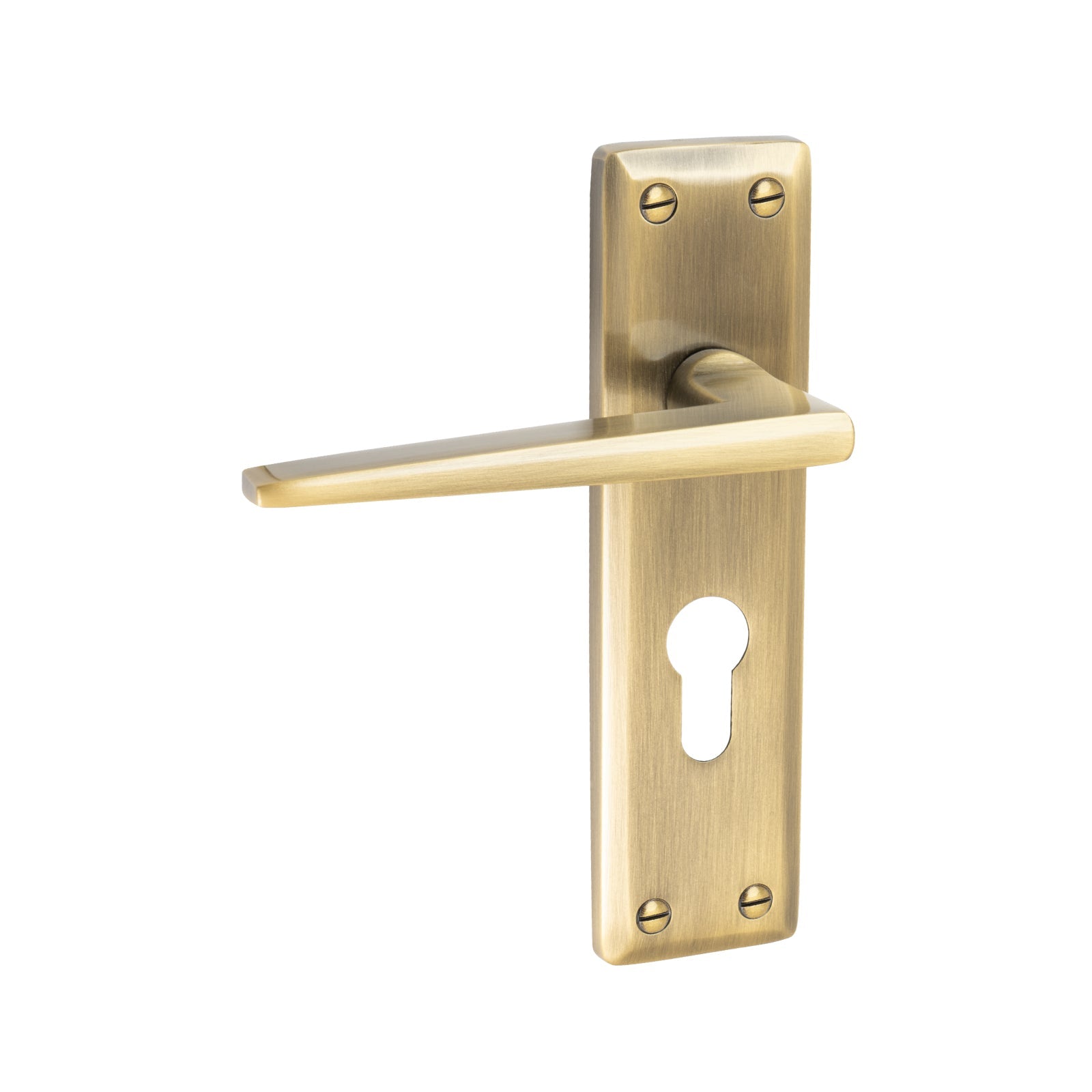 Kendal Door Handles On Plate Euro Lock Handle in Aged Brass