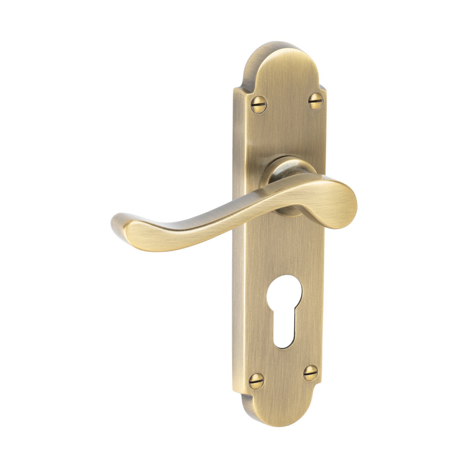 Savoy Door Handles On Plate Euro Lock Handle in Aged Brass