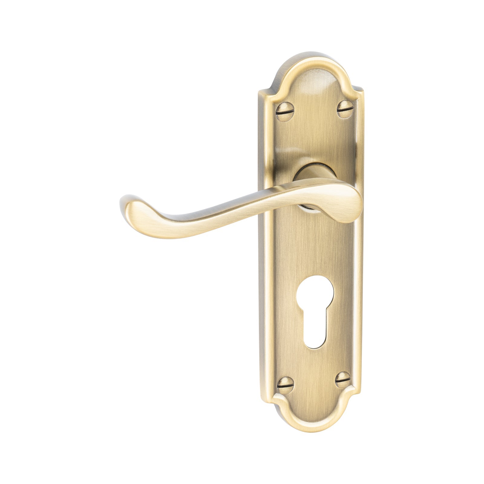 Meridian Door Handles On Plate Euro Lock Handle in Aged Brass