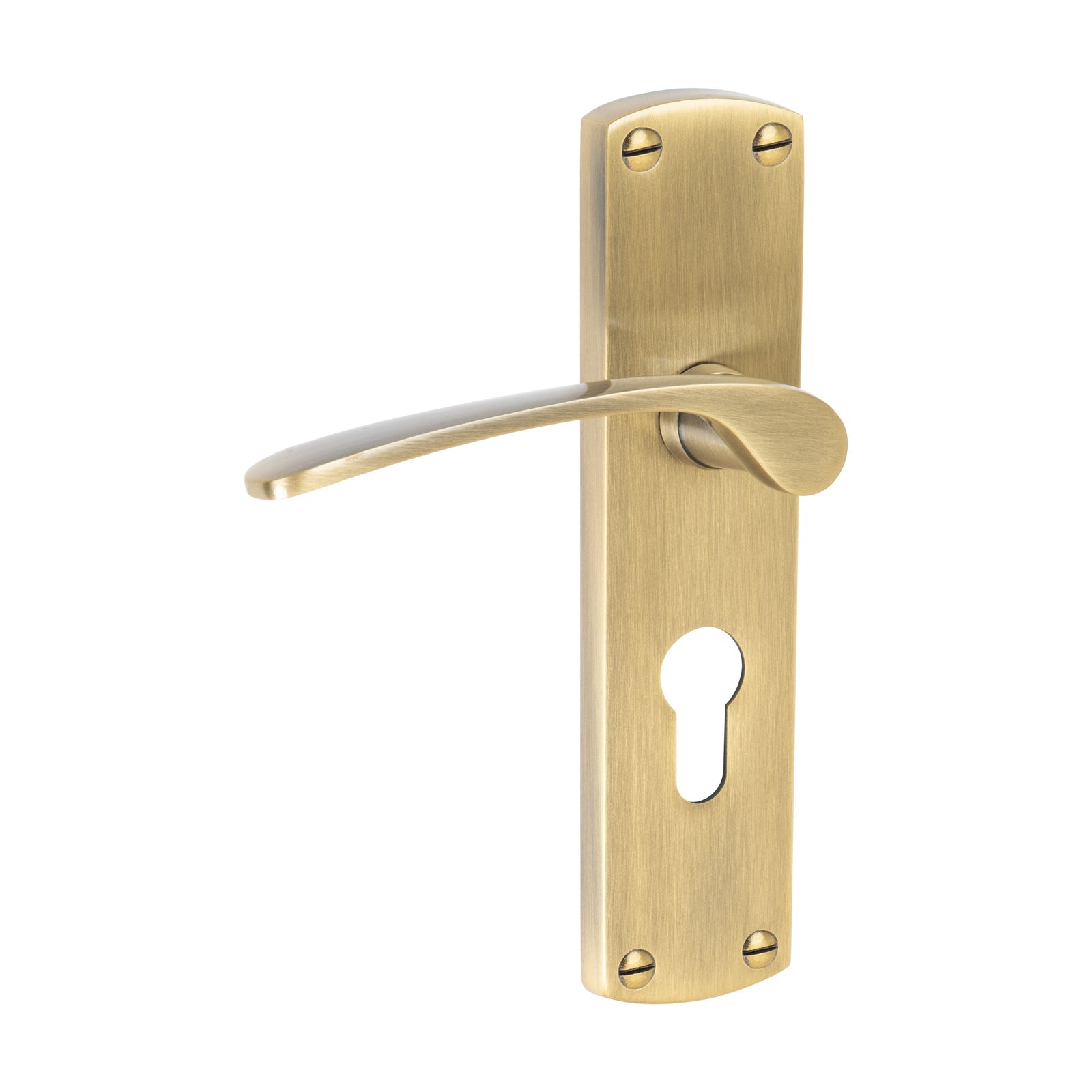 Diplomat Door Handles On Plate Euro Lock Handle in Aged Brass