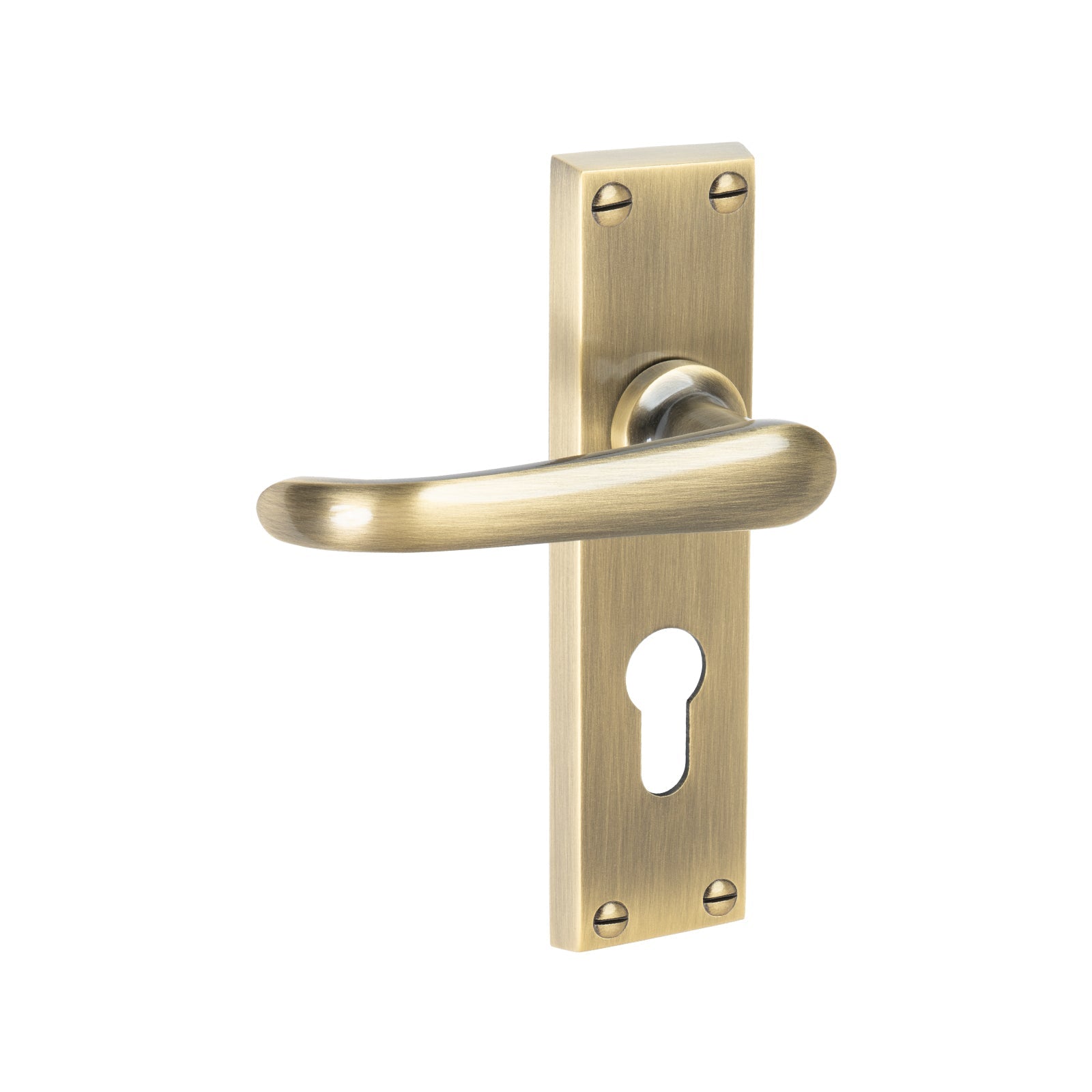 Windsor Door Handles On Plate Euro Lock Handle in Aged Brass