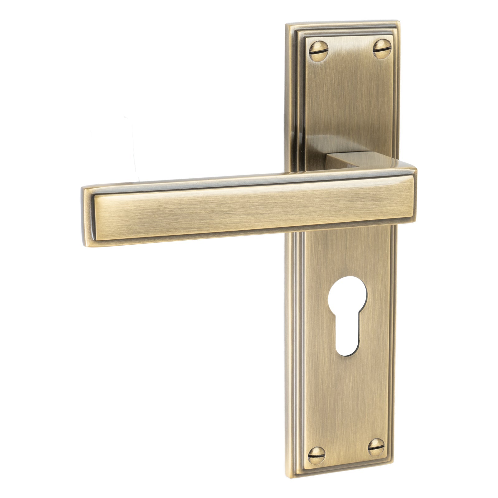 Atlantis Door Handles On Plate Euro Lock Handle in Aged Brass