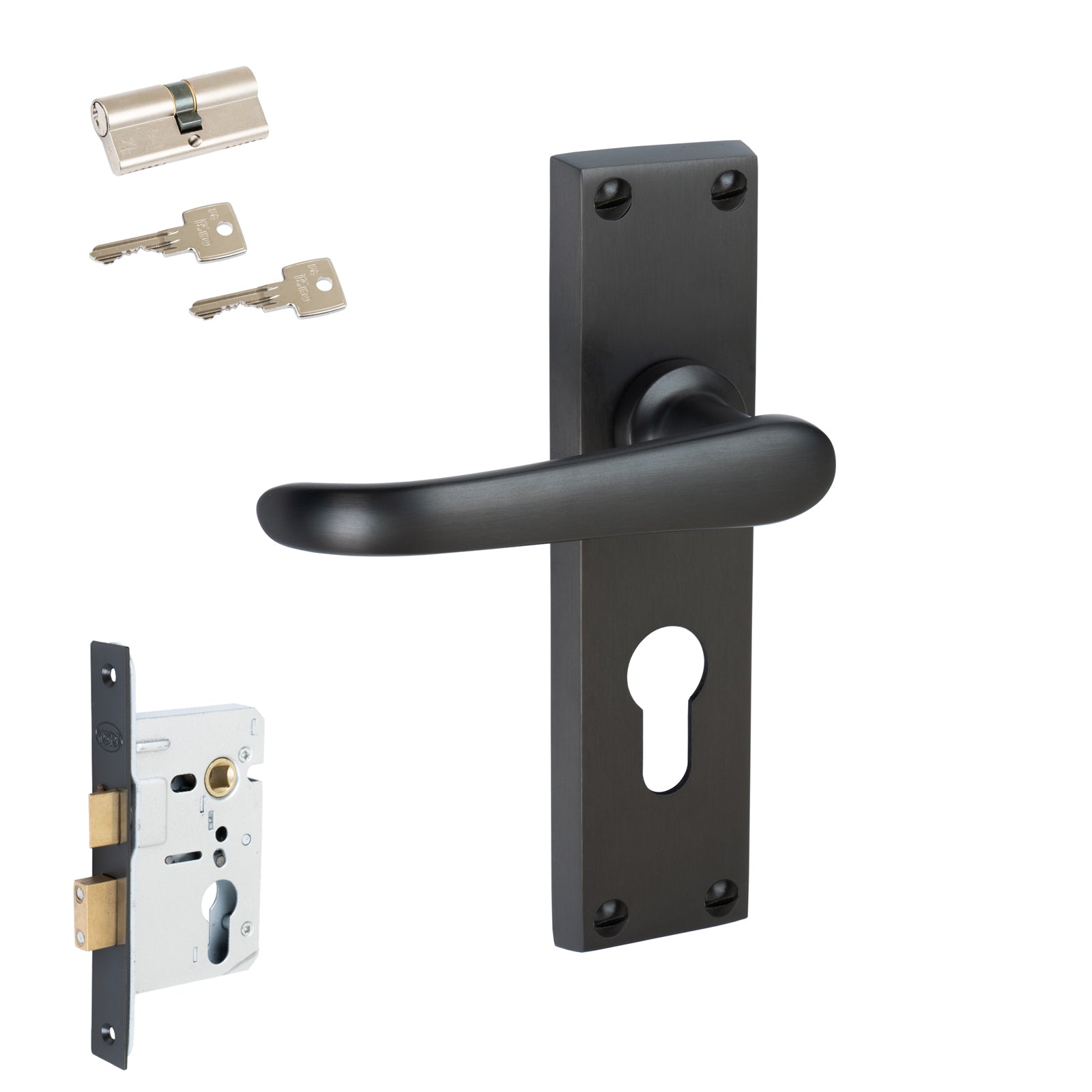 Windsor Door Handles On Plate Euro Lock Handle Set in Matt Bronze