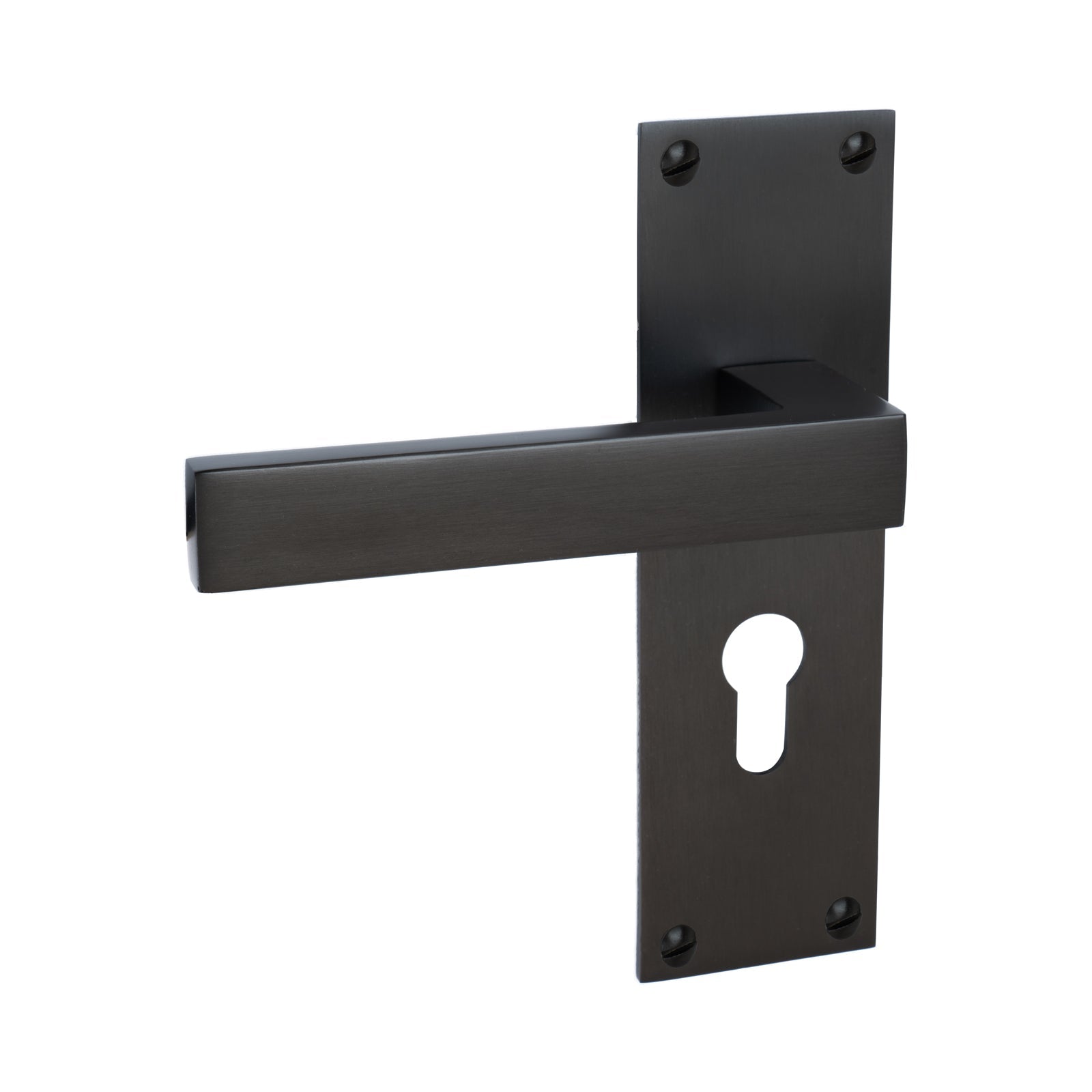 Metro Door Handles On Plate Euro Lock Handle in Matt Bronze 