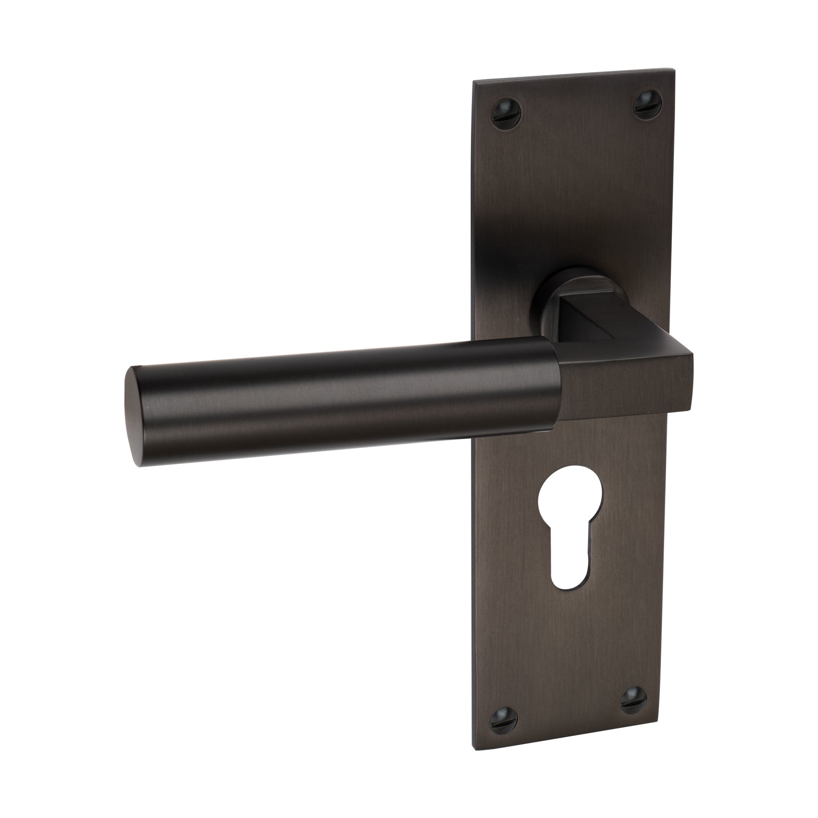 Bauhaus Door Handles On Plate Euro Lock Handle in Matt Bronze