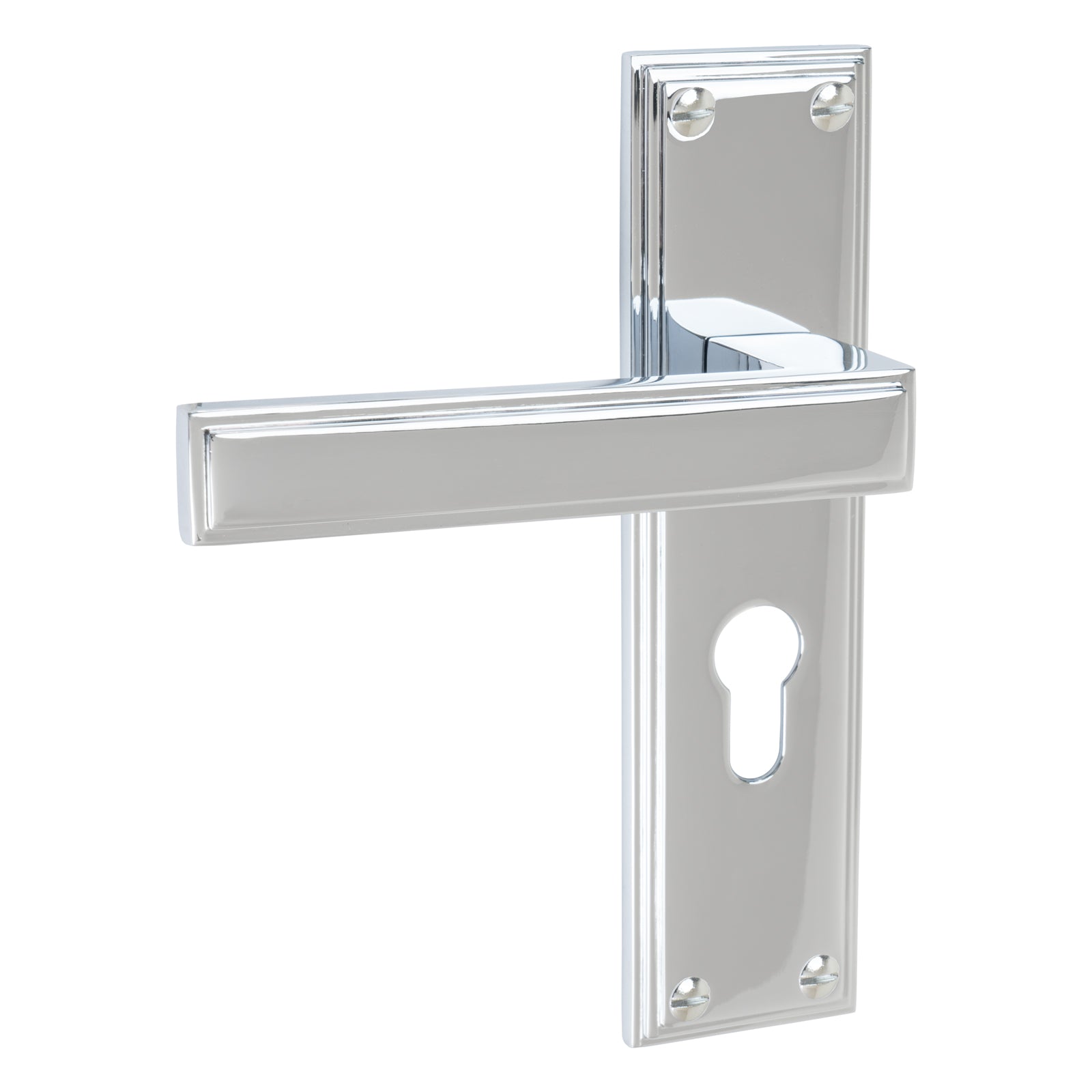 Atlantis Door Handles On Plate Euro Lock Handle in Polished Chrome