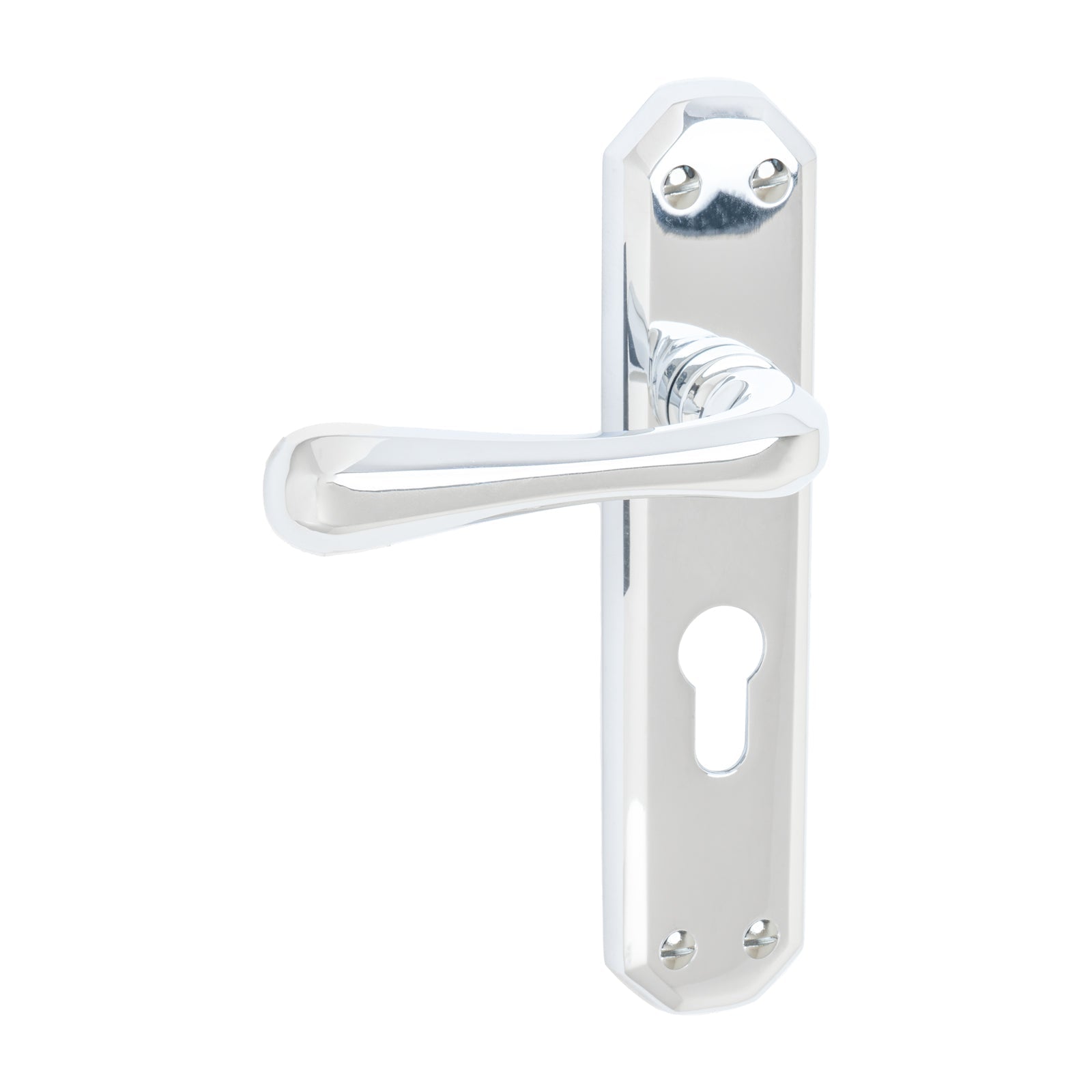 Charlbury Door Handles On Plate Euro Lock Handle in Polished Chrome