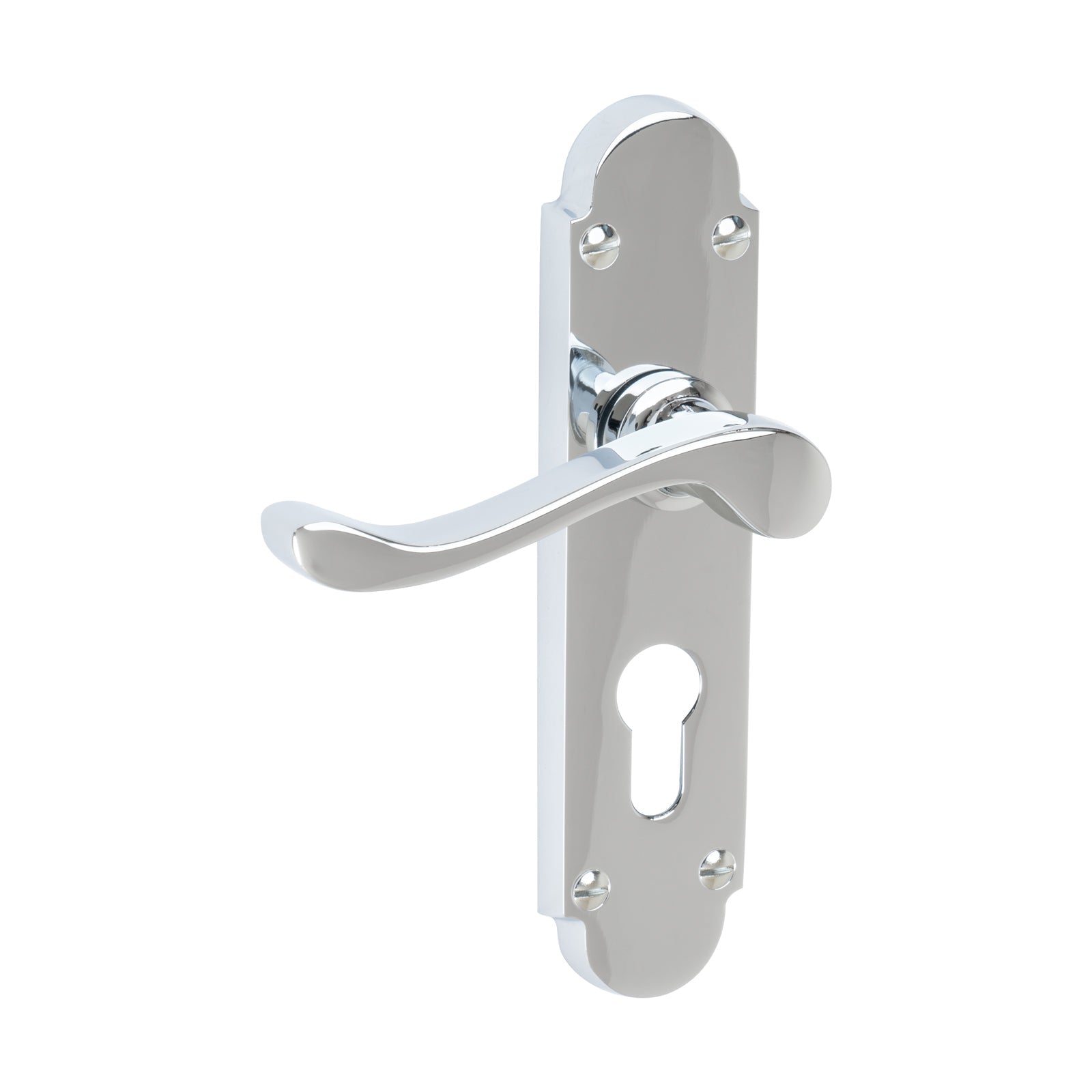 Savoy Door Handles On Plate Euro Lock Handle in Polished Chrome