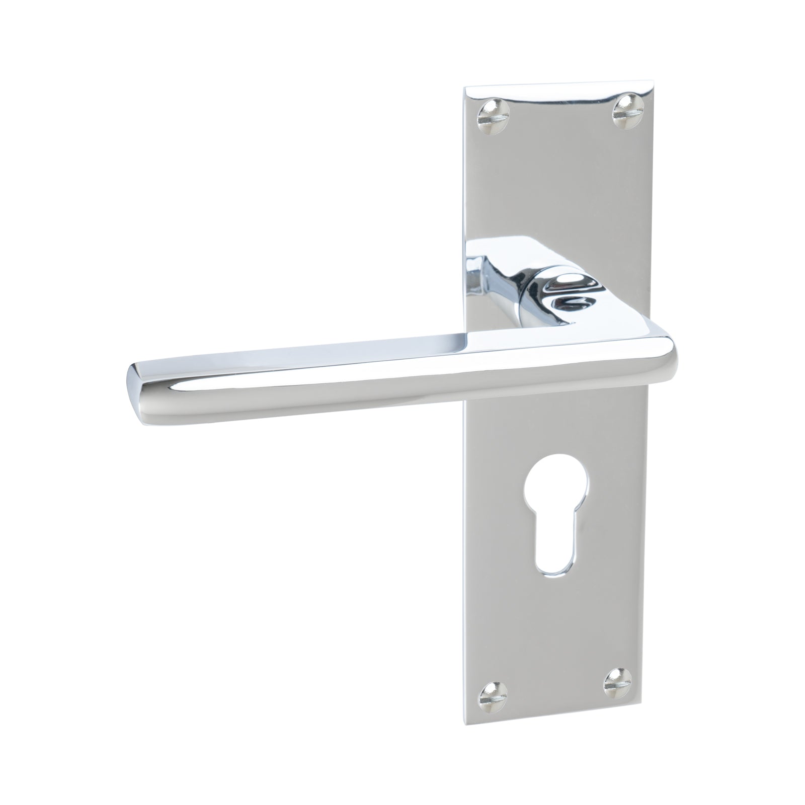 Trident Door Handles On Plate Euro Lock Handle in Polished Chrome