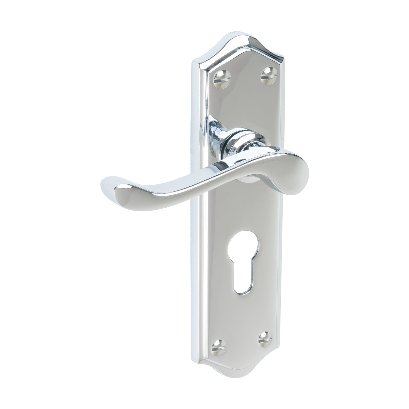 Buckingham Door Handles On Plate Euro Lock Handle in Polished Chrome