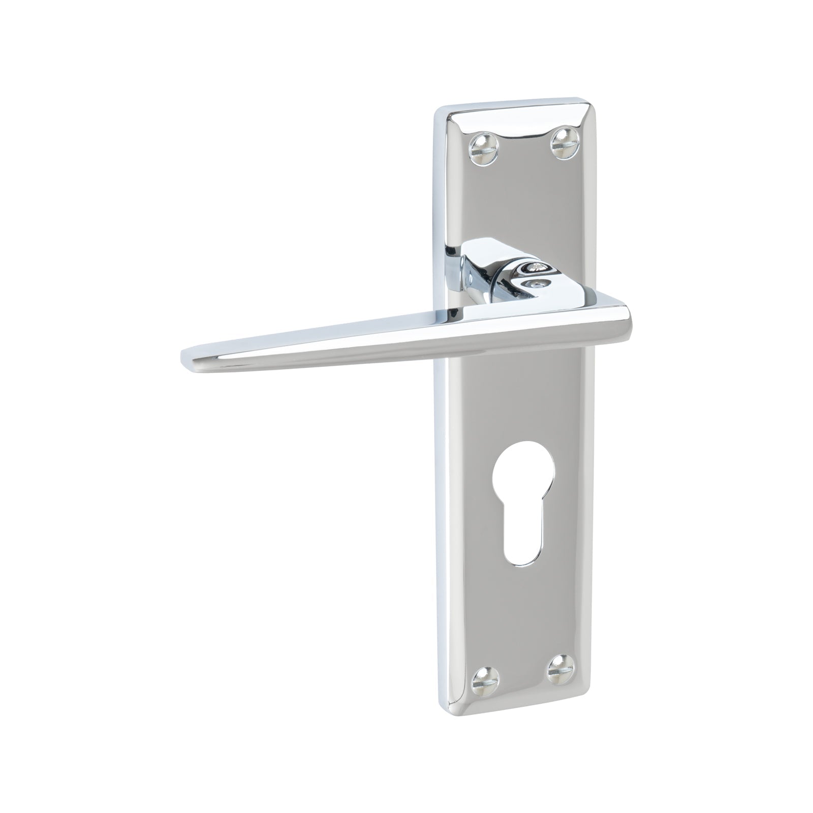 Kendal Door Handles On Plate Euro Lock Handle in Polished Chrome
