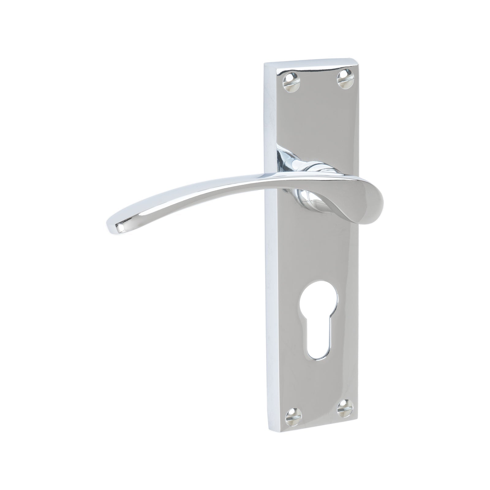 Sophia Door Handles On Plate Euro Lock Handle in Polished Chrome