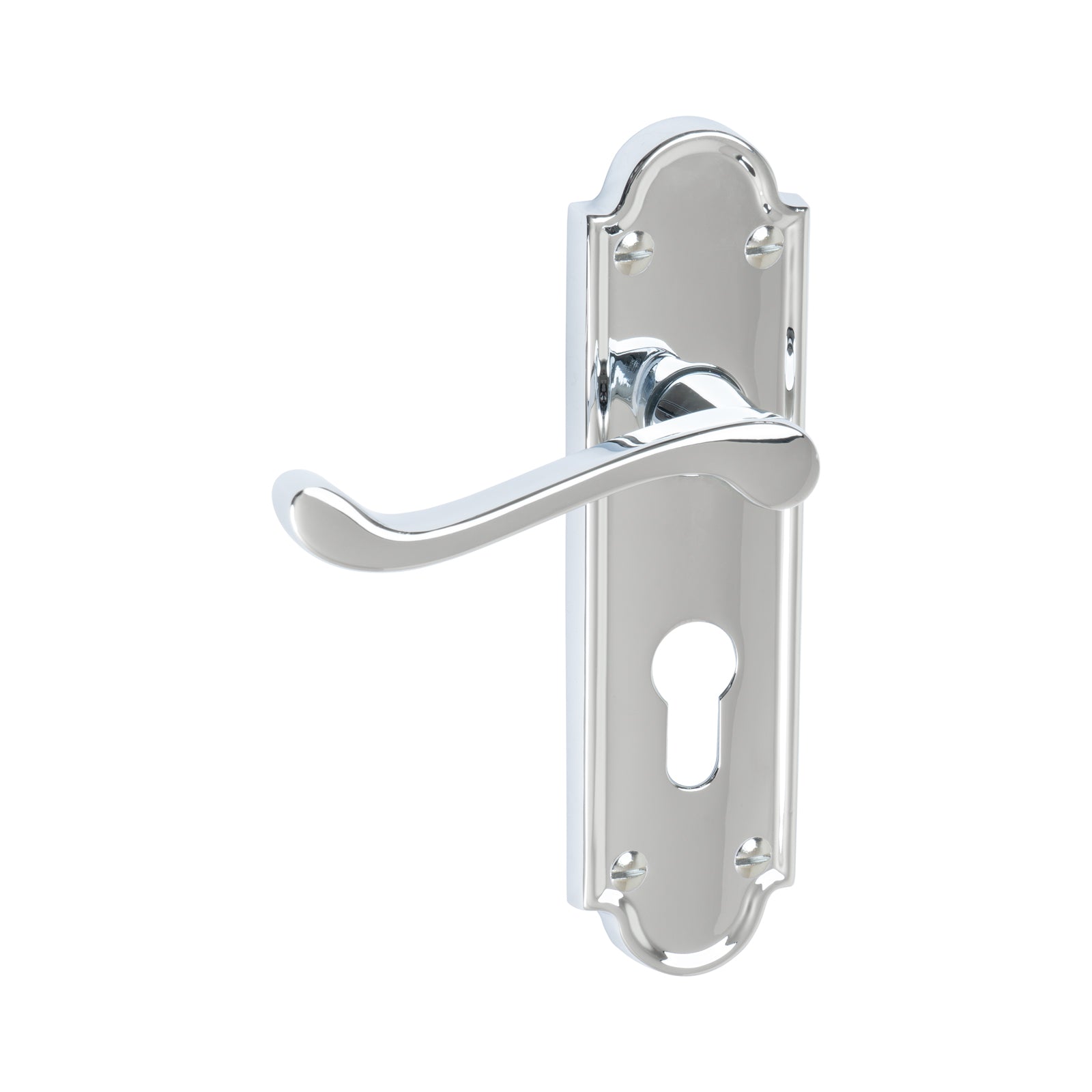 Meridian Door Handles On Plate Euro Lock Handle in Polished Chrome