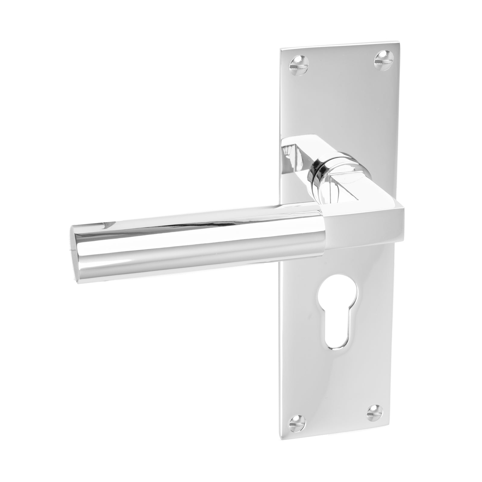 Bauhaus Door Handles On Plate Euro Lock Handle in Polished Chrome