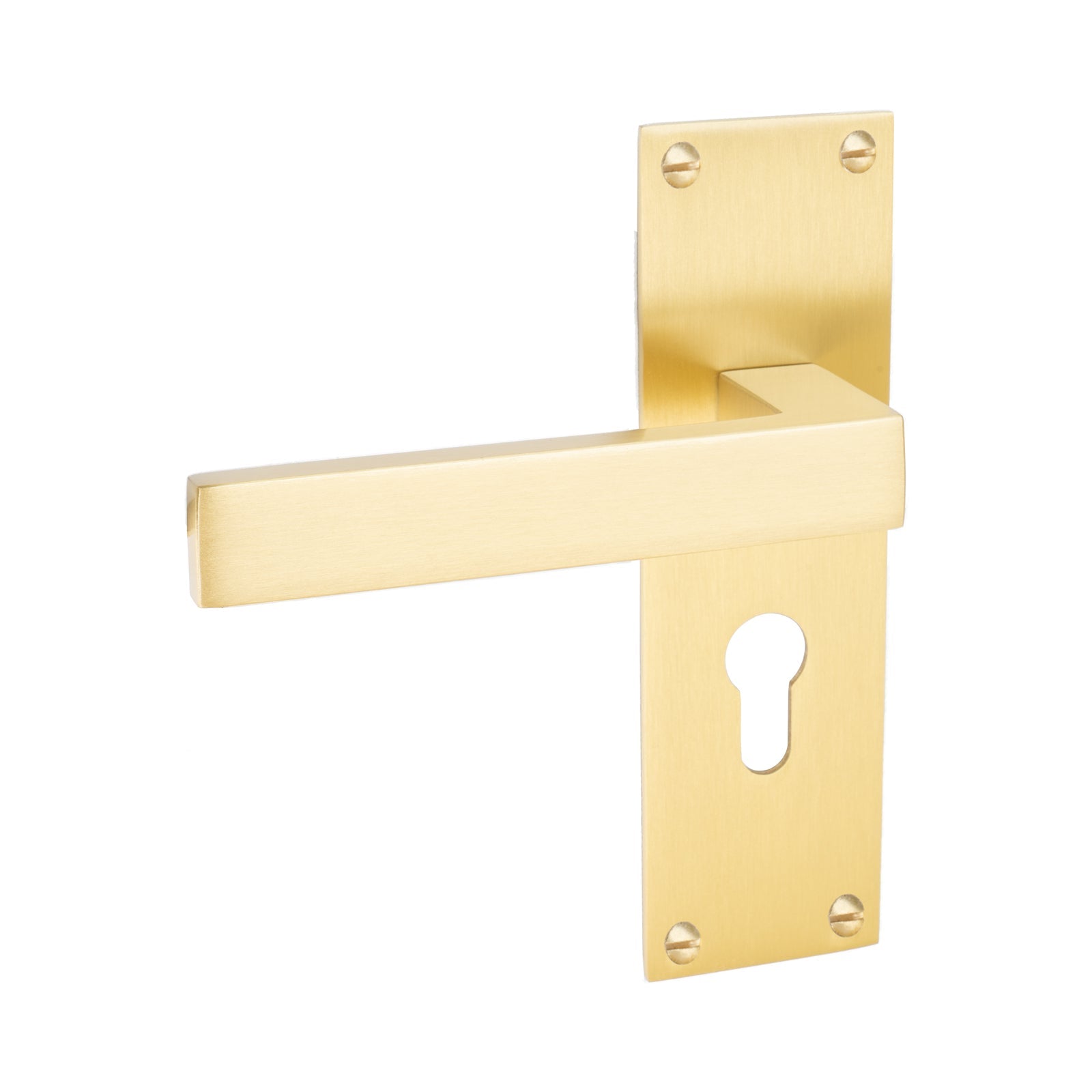 Metro Door Handles On Plate Euro Lock Handle in Satin Brass 