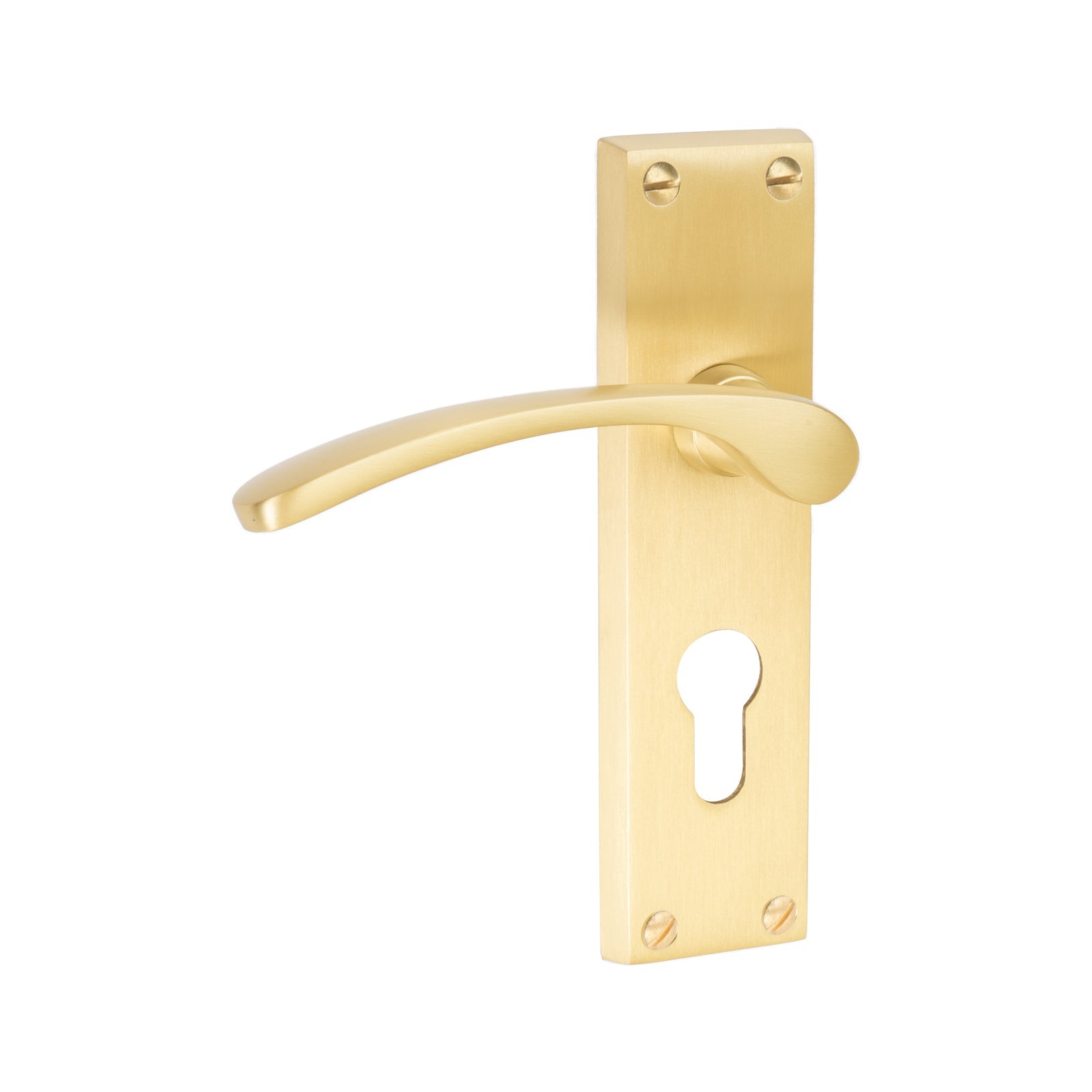 Sophia Door Handles On Plate Euro Lock Handle in Satin Brass