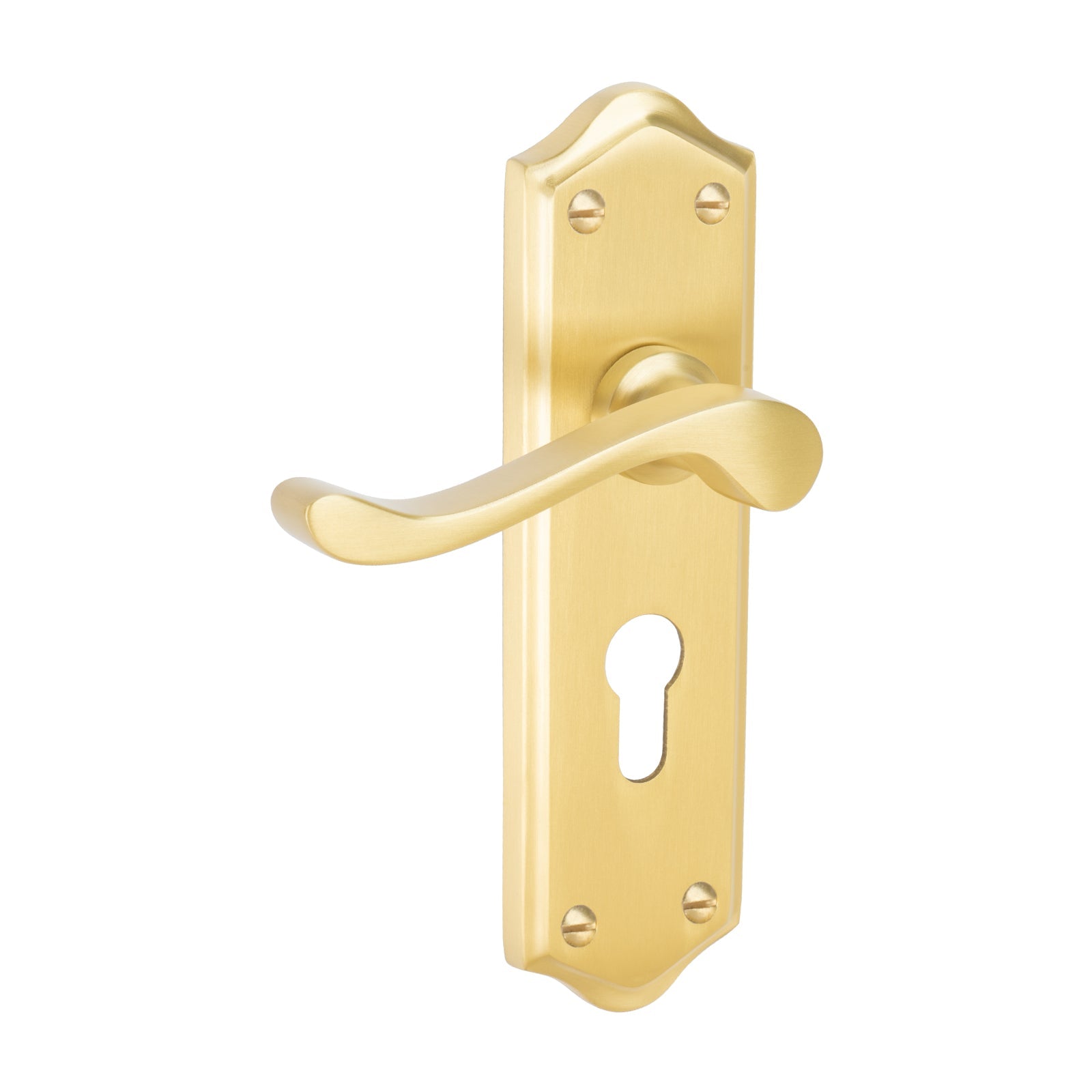 Buckingham Door Handles On Plate Euro Lock Handle in Satin Brass