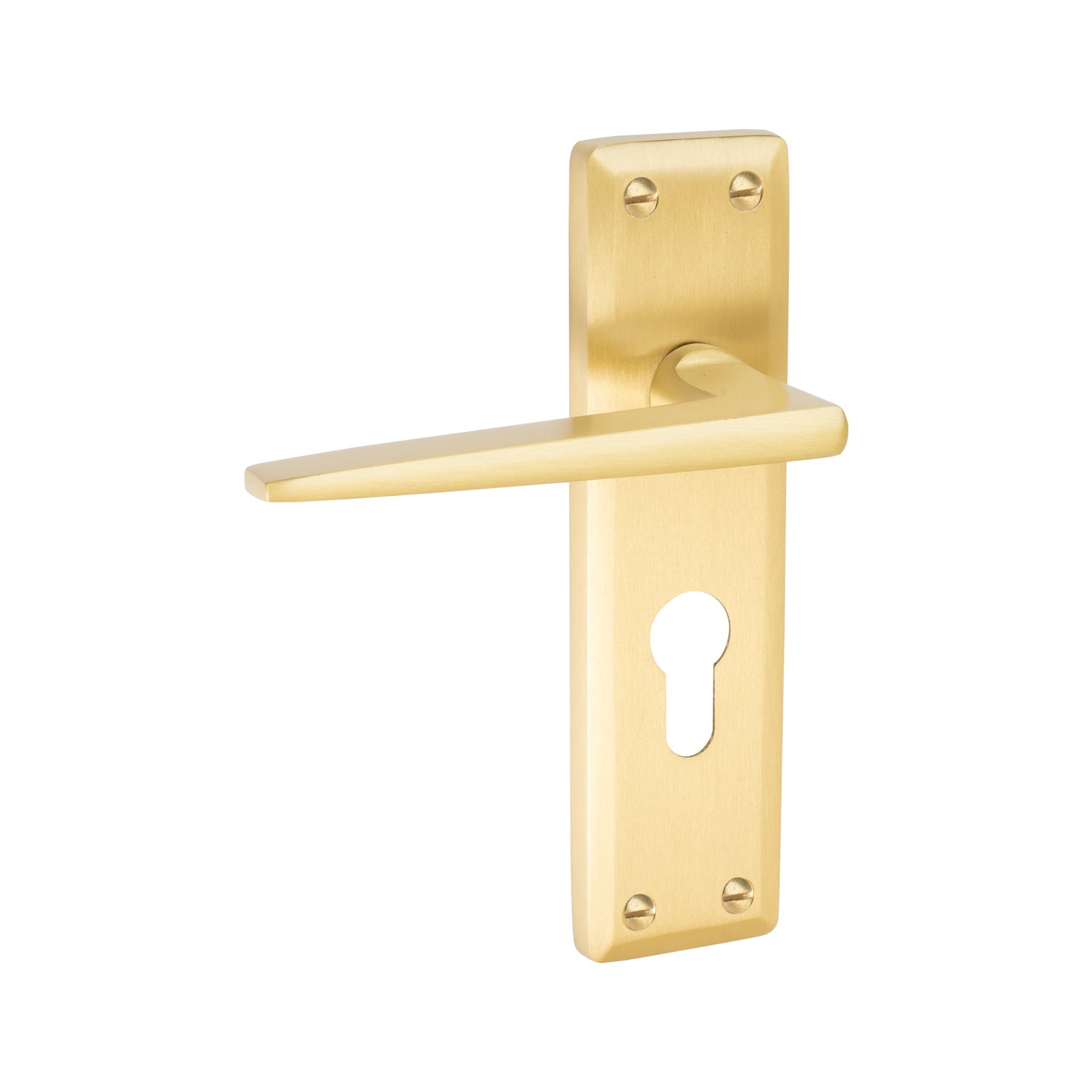 Kendal Door Handles On Plate Euro Lock Handle in Satin Brass