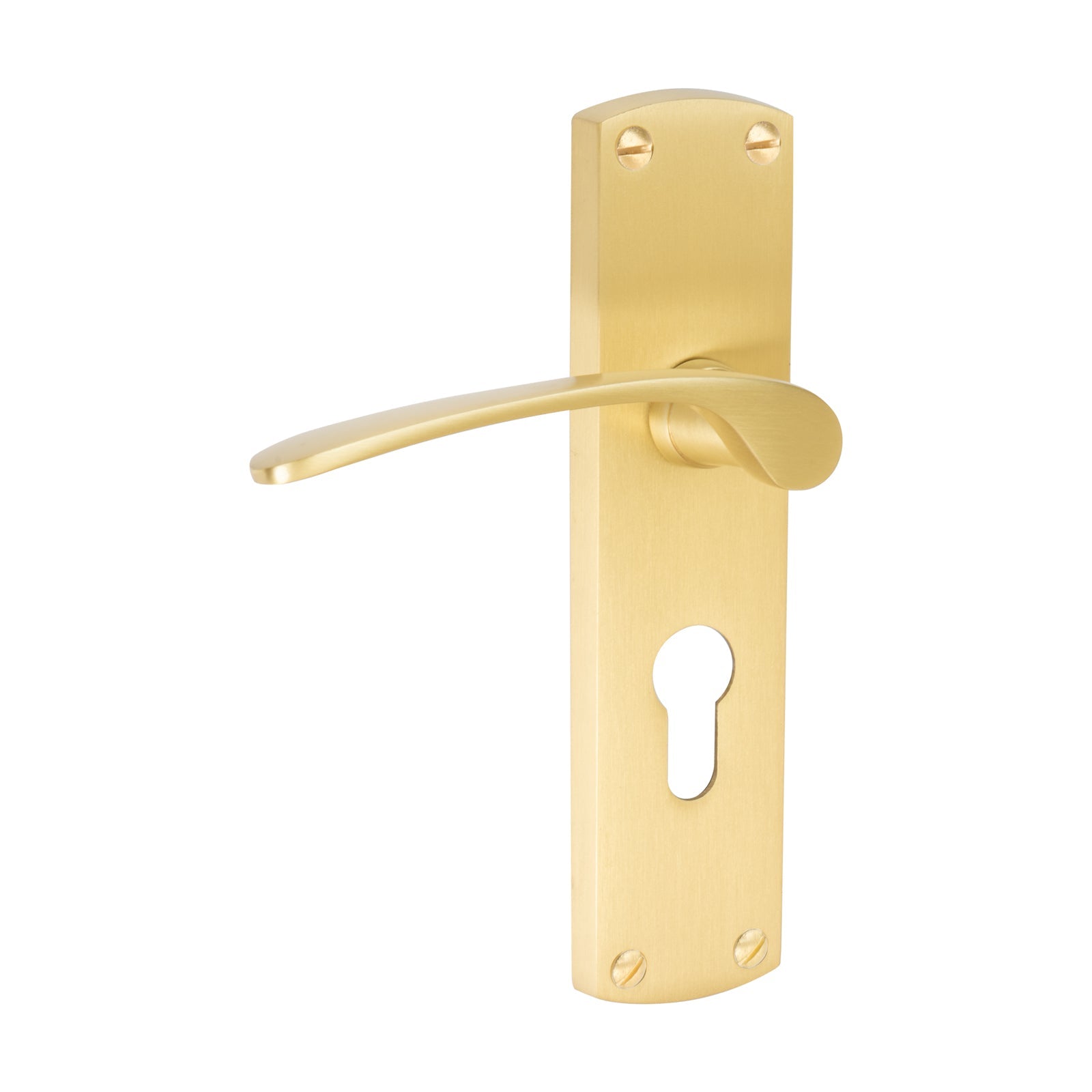 Diplomat Door Handles On Plate Euro Lock Handle in Satin Brass