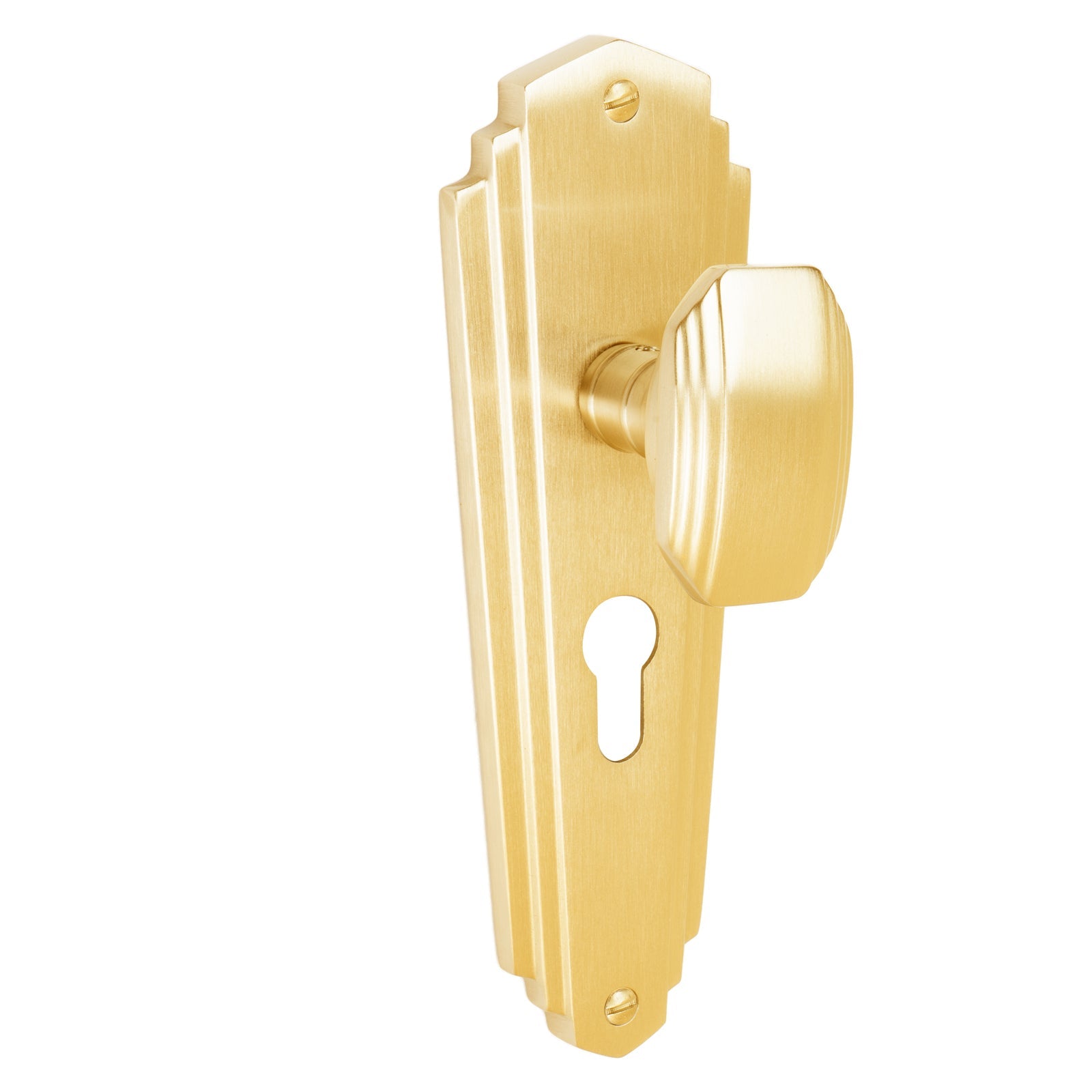 Charlston Door Handles On Plate Euro Lock Handle in Satin Brass