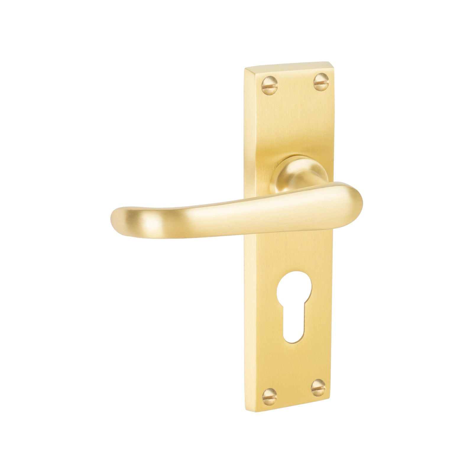 Windsor Door Handles On Plate Euro Lock Handle in Satin Brass