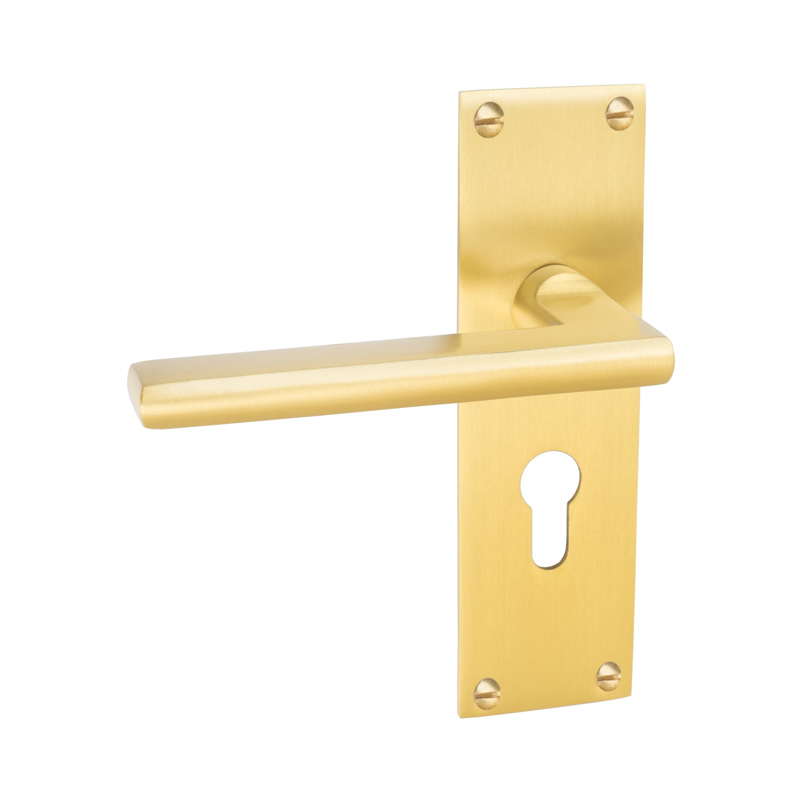 Trident Door Handles On Plate Euro Lock Handle in Satin Brass