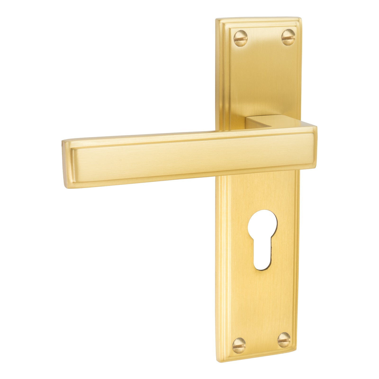 Atlantis Door Handles On Plate Euro Lock Handle in Satin Brass