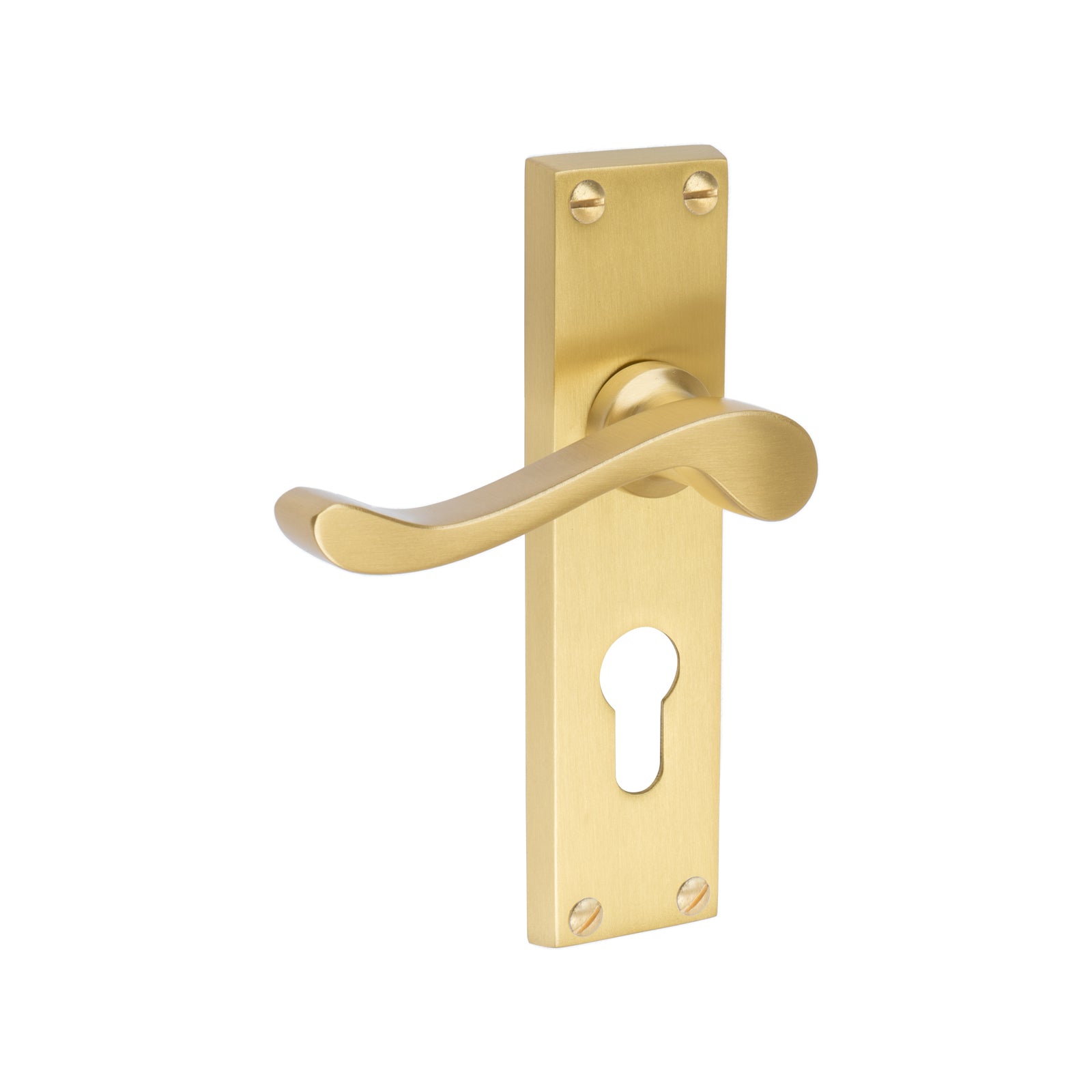 Bedford Door Handles On Plate Euro Lock Handle in Satin Brass