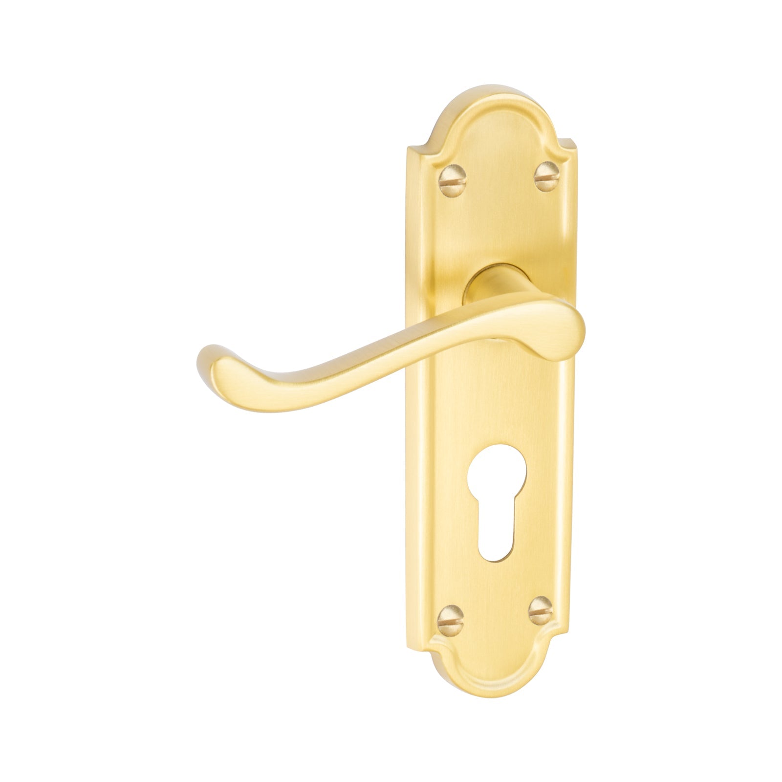 Meridian Door Handles On Plate Euro Lock Handle in Satin Brass