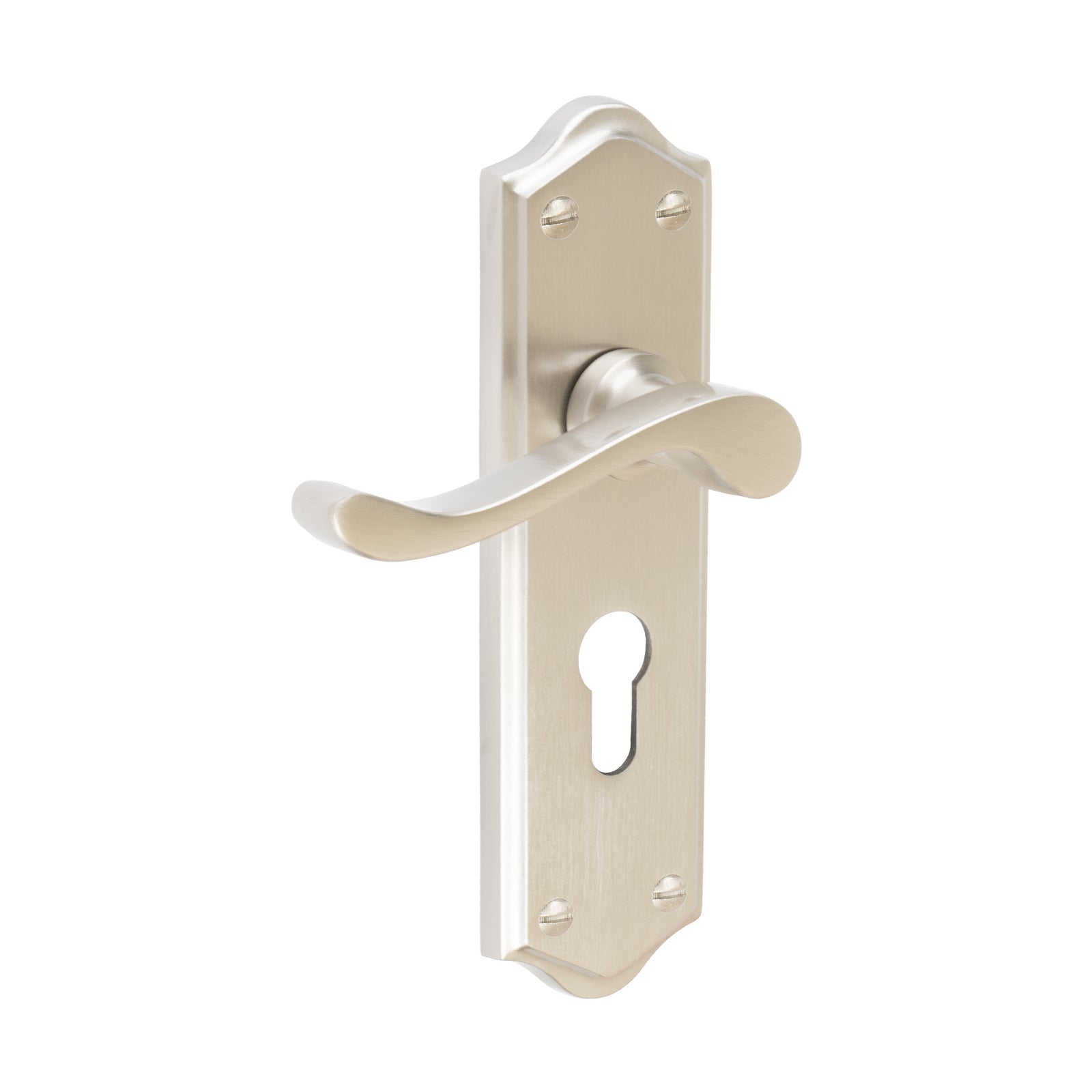 Buckingham Door Handles On Plate Euro Lock Handle in Satin Nickel