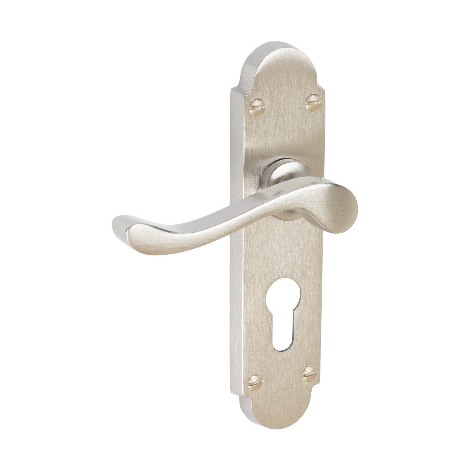 Savoy Door Handles On Plate Euro Lock Handle in Satin Nickel