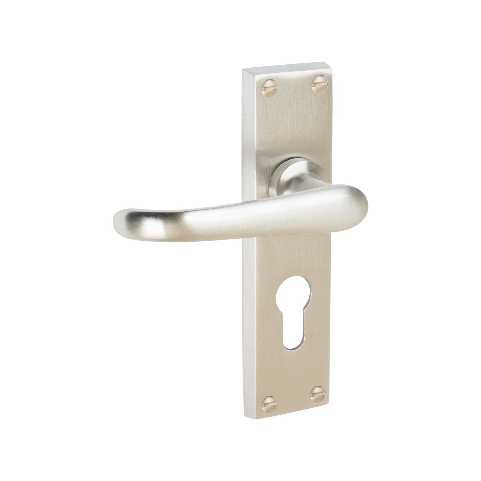 Windsor Door Handles On Plate Euro Lock Handle in Satin Nickel