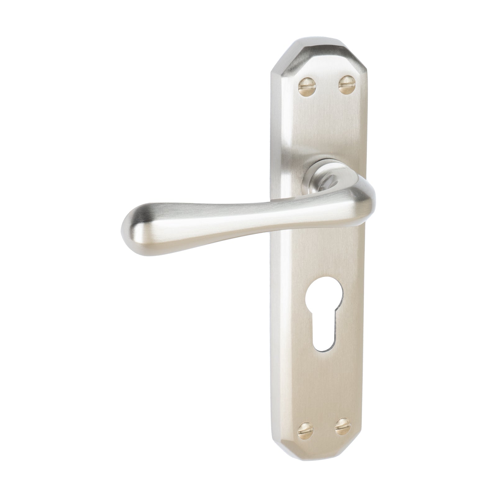 Charlbury Door Handles On Plate Euro Lock Handle in Satin Nickel