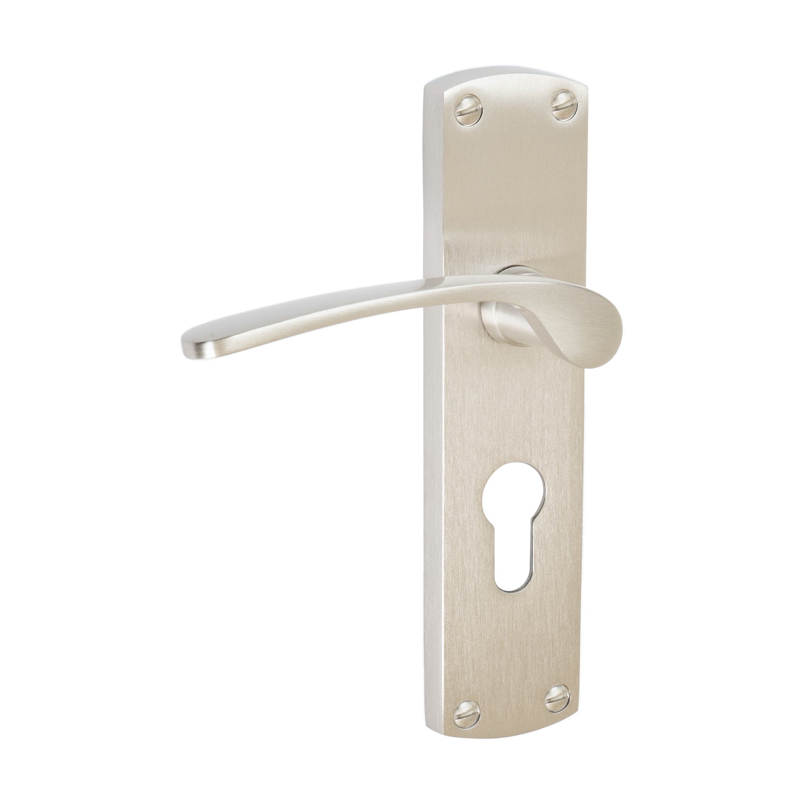 Diplomat Door Handles On Plate Euro Lock Handle in Satin Nickel