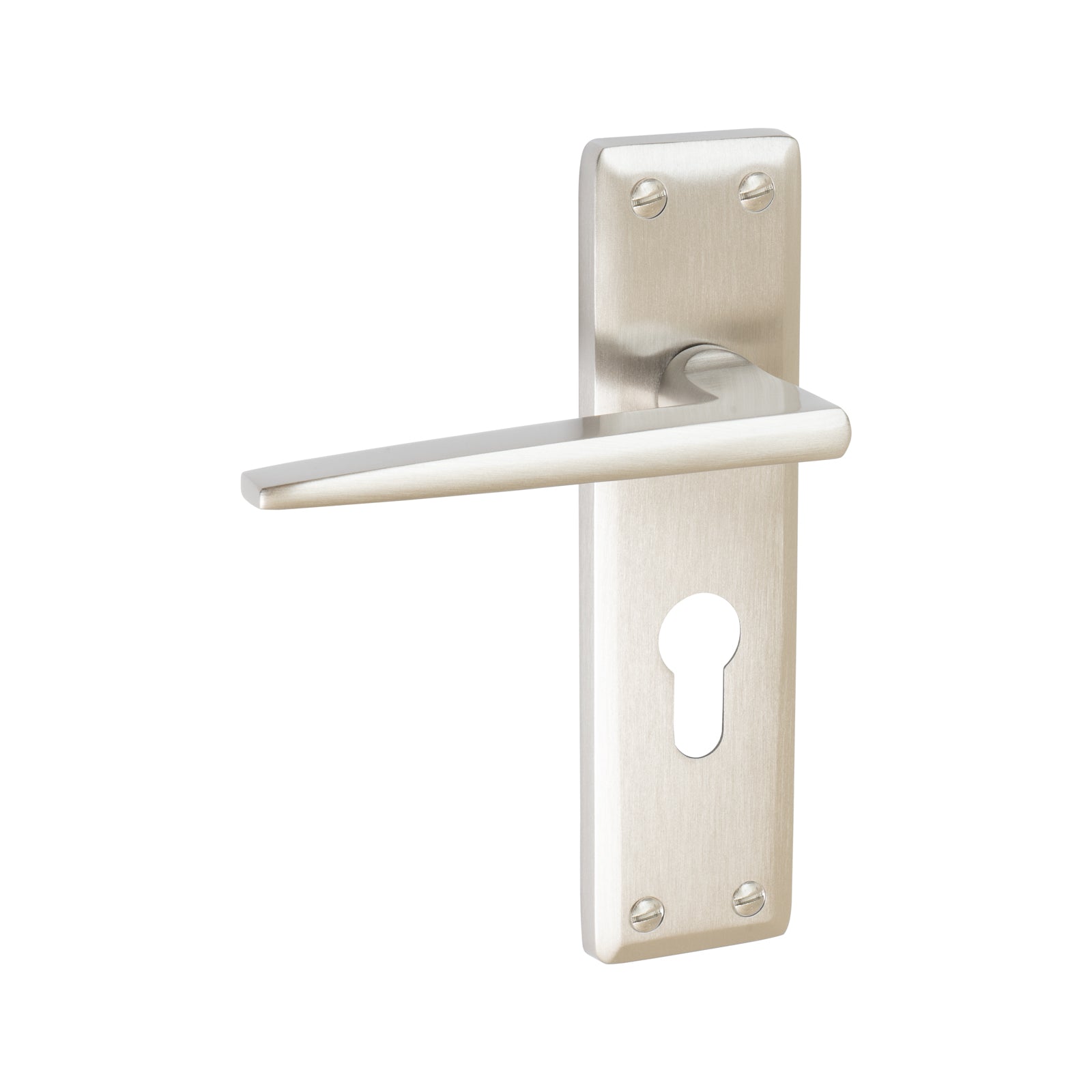 Kendal Door Handles On Plate Euro Lock Handle in Satin Nickel