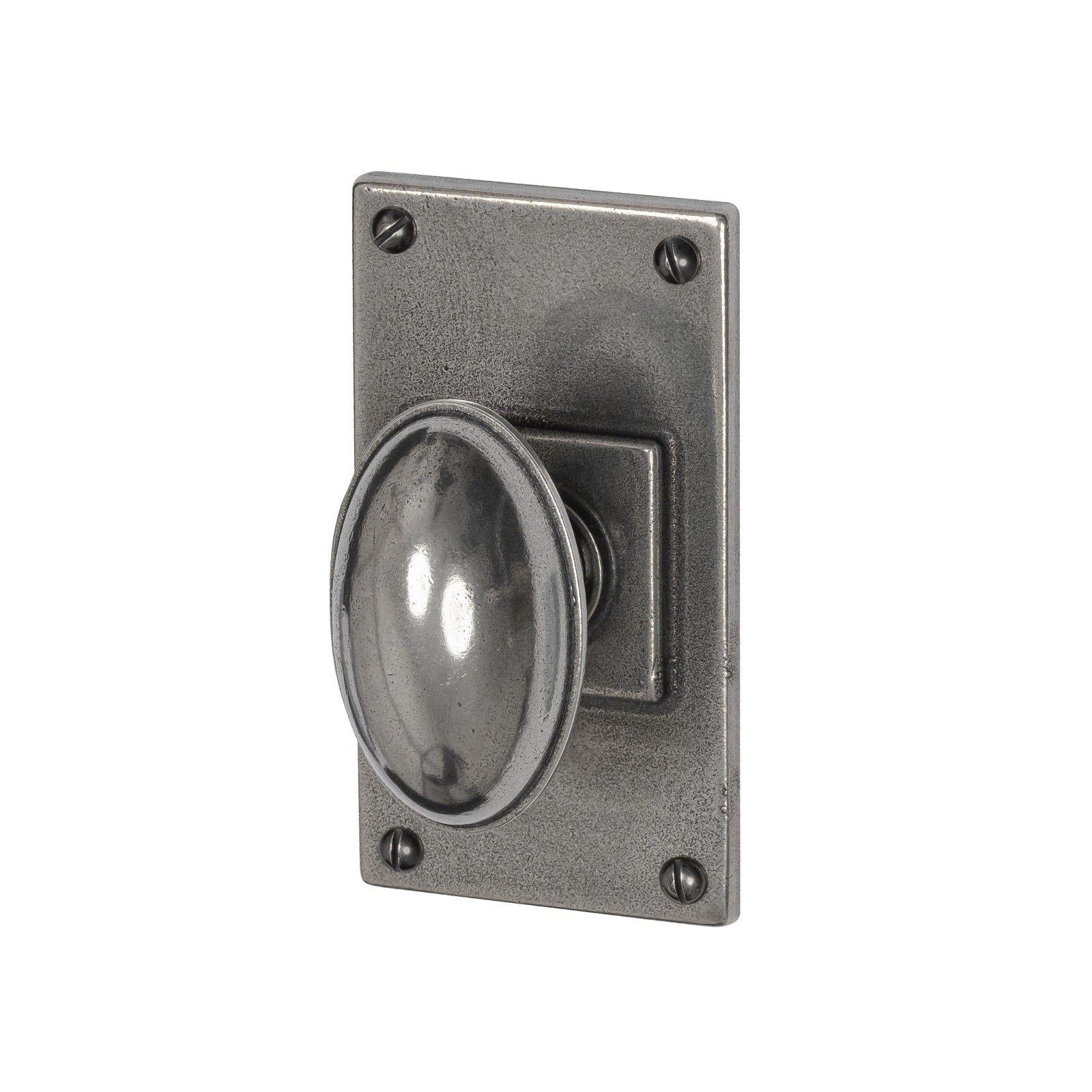 Lincoln Pewter Door Knobs On Wide Backplate Short latch