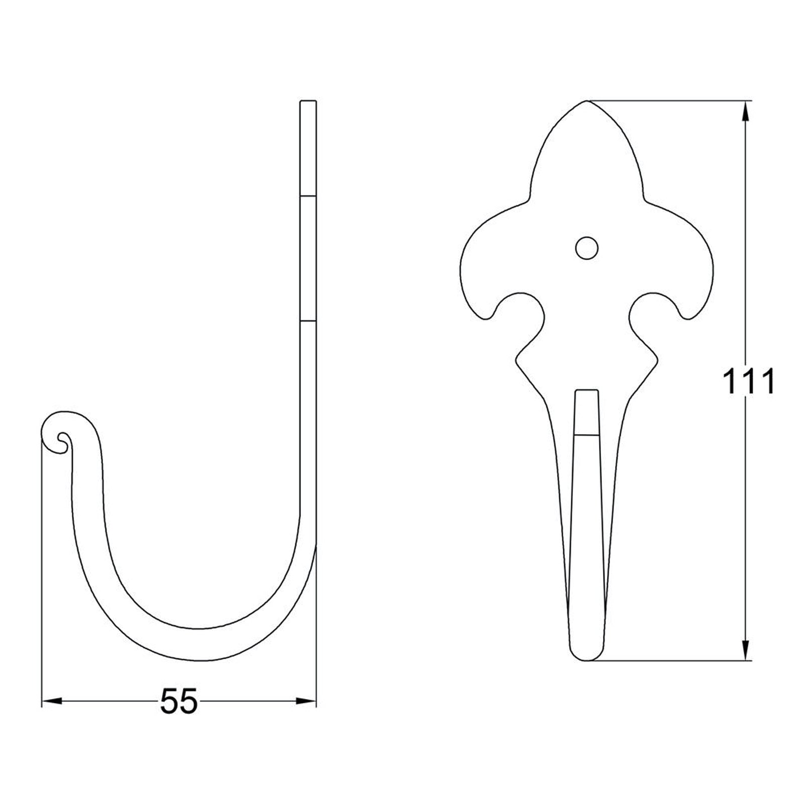 Fleur de lis coat hook dimension drawing SHOW