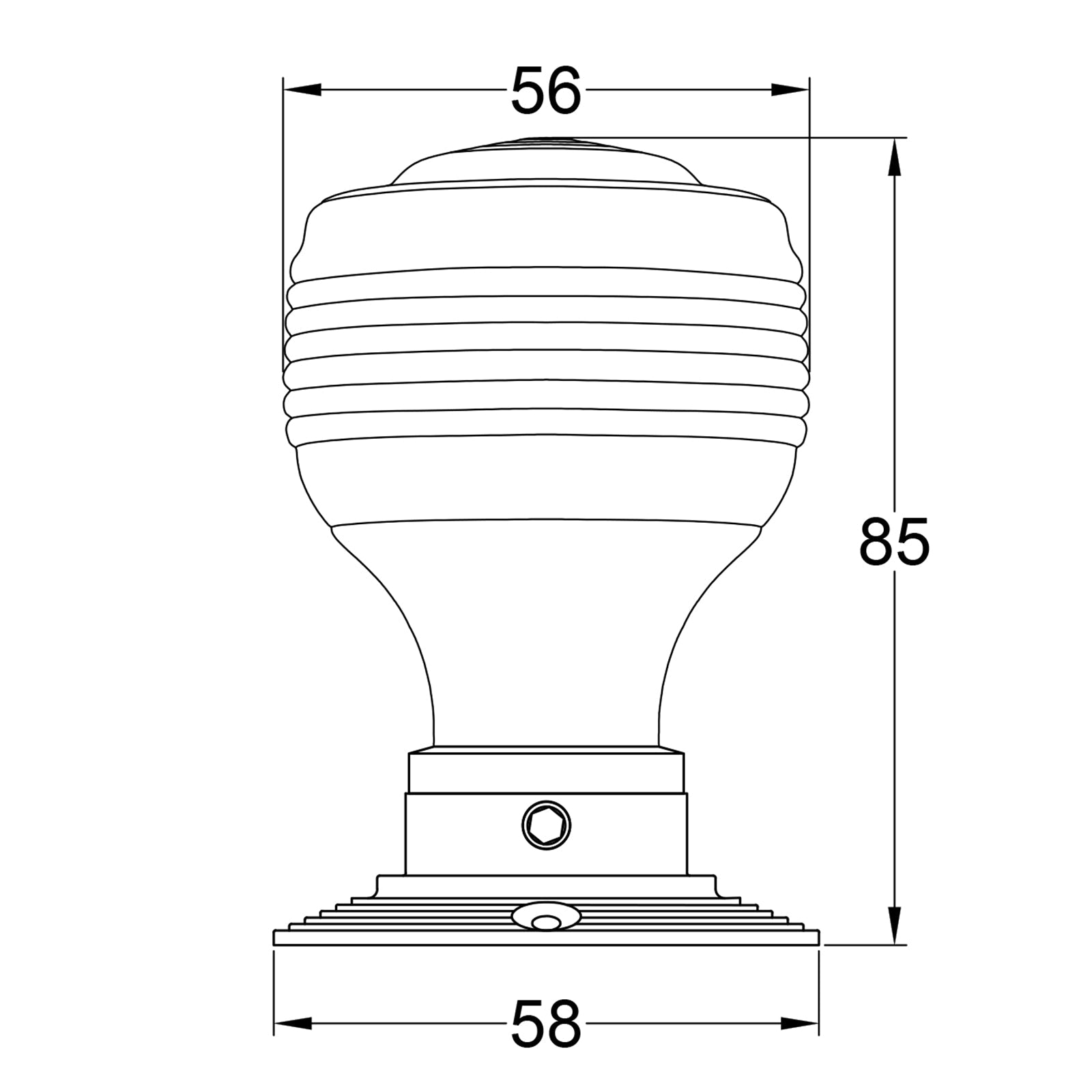 dimension drawing of Georgian wooden door knob SHOW