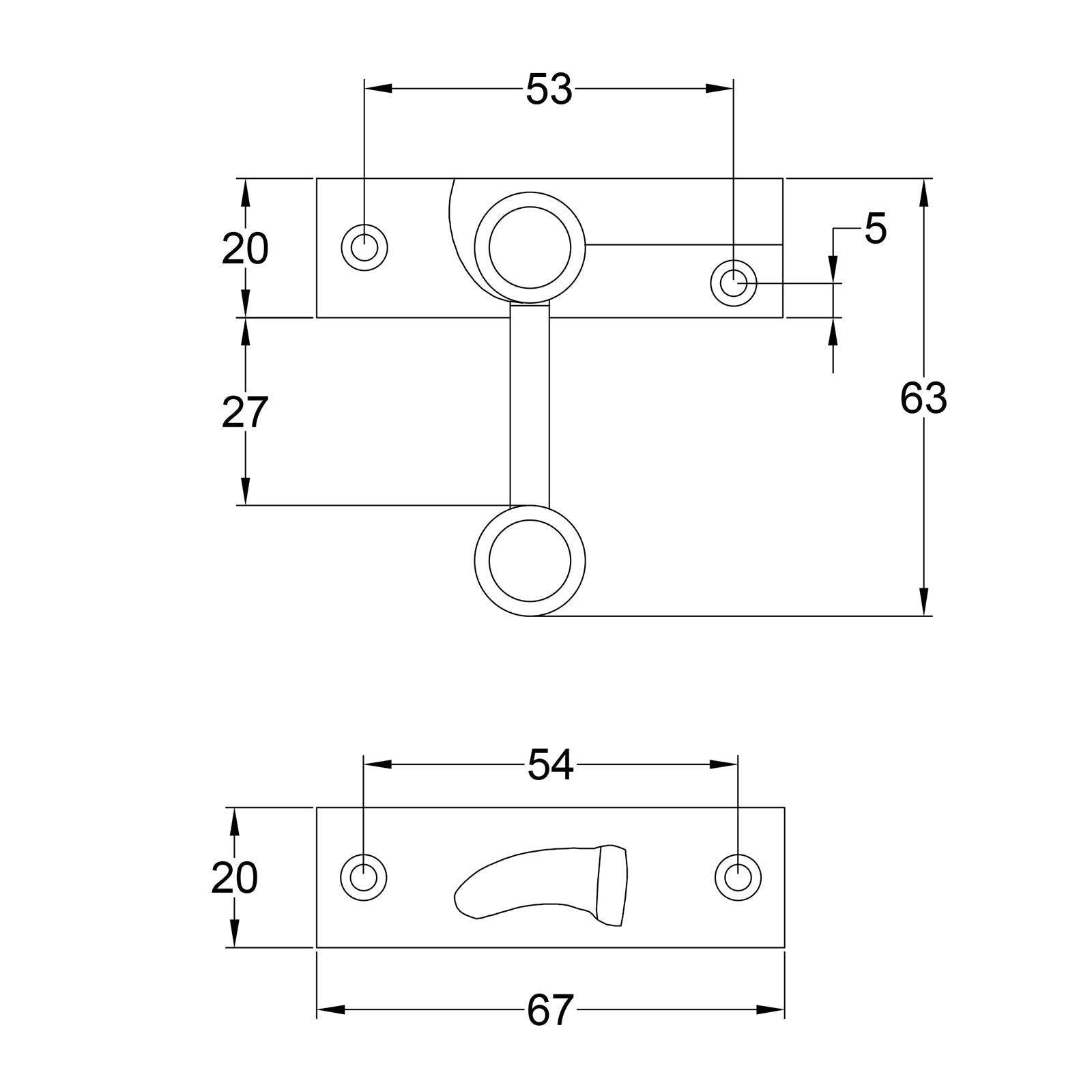 dimension drawing for Ball sash fastener SHOW