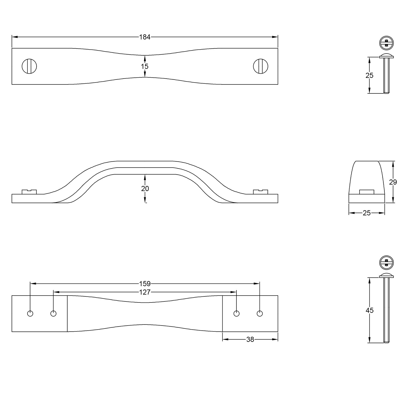 Bureau pull handle dimension drawing SHOW